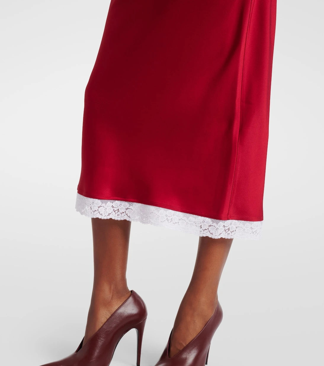 Victoria Beckham - Lace-trimmed satin midi skirt