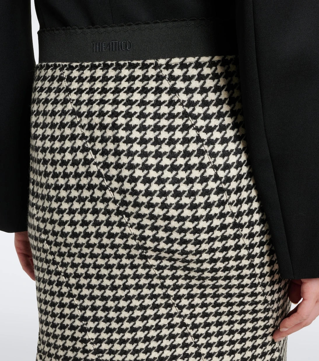 The Attico - Ruffled houndstooth virgin wool midi skirt