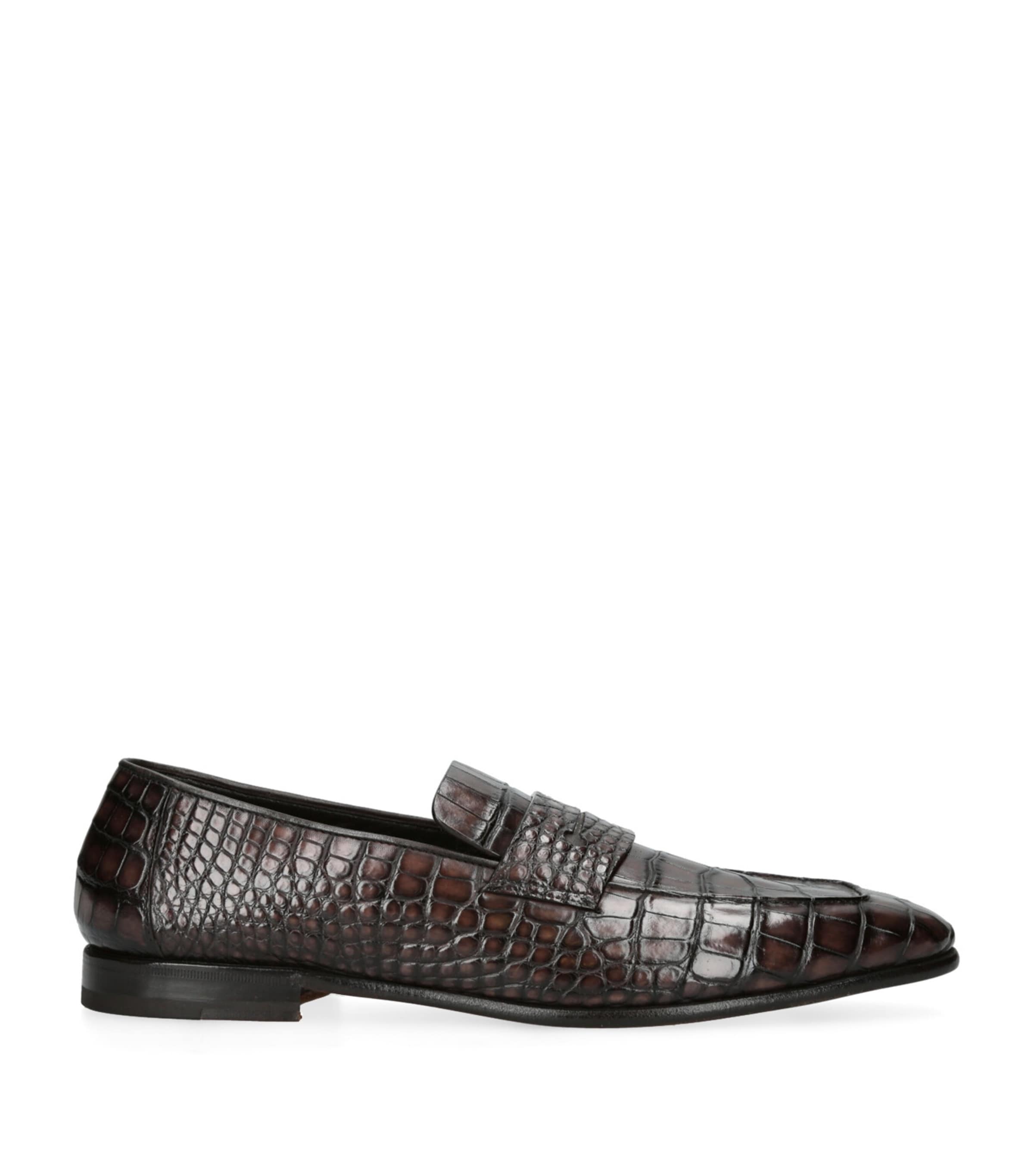 Crocodile Leather Penny Loafers