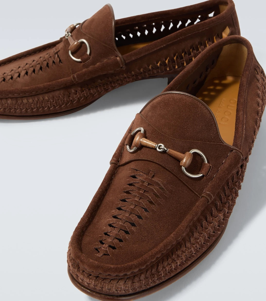 Gucci - Bamboo Horsebit woven suede loafers