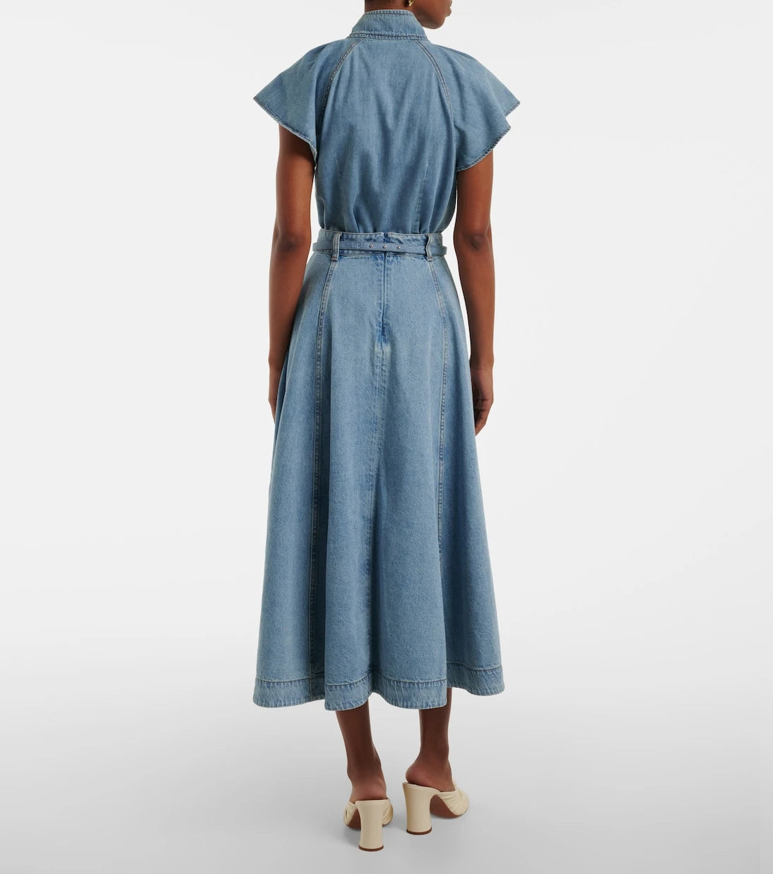 Zimmermann - Crush Denim Full flared midi skirt
