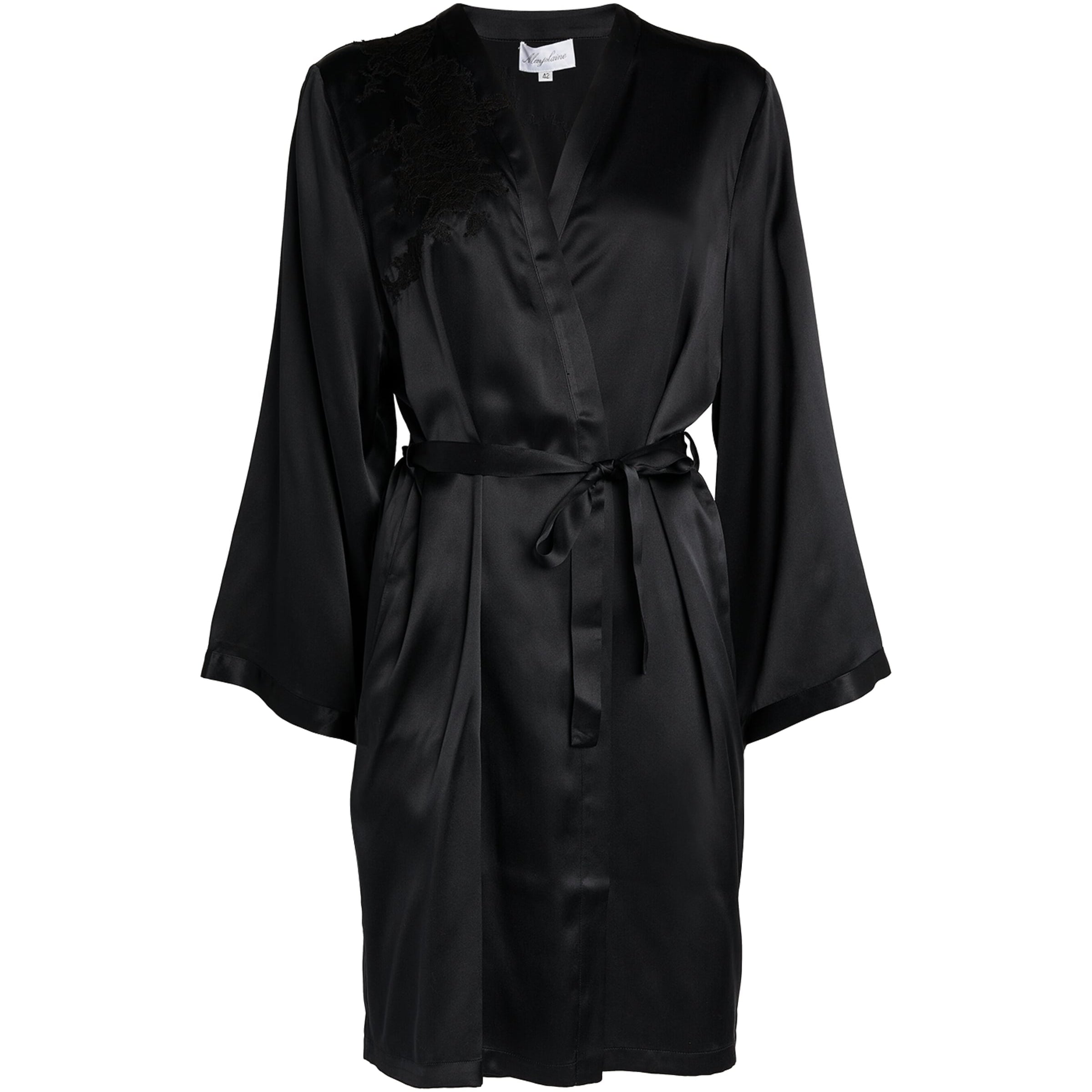 Black Silk Lace-Trim Robe