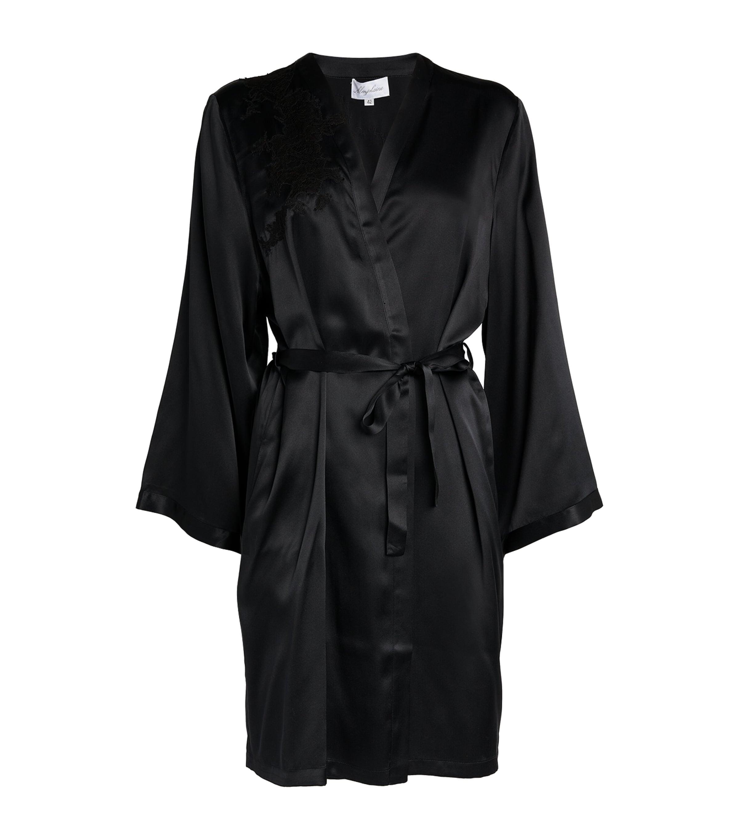 Black Silk Lace-Trim Robe