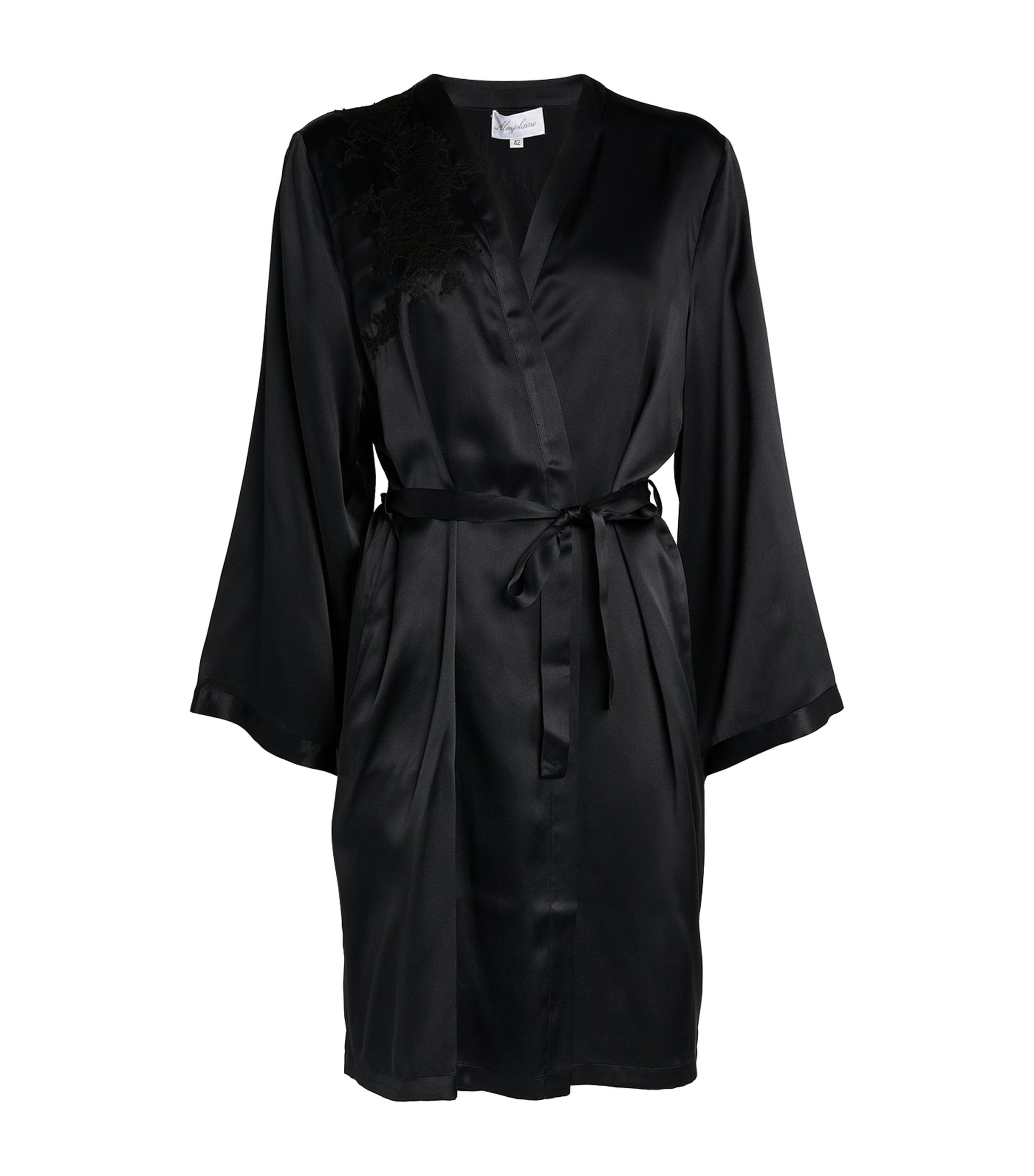 Black Silk Lace-Trim Robe