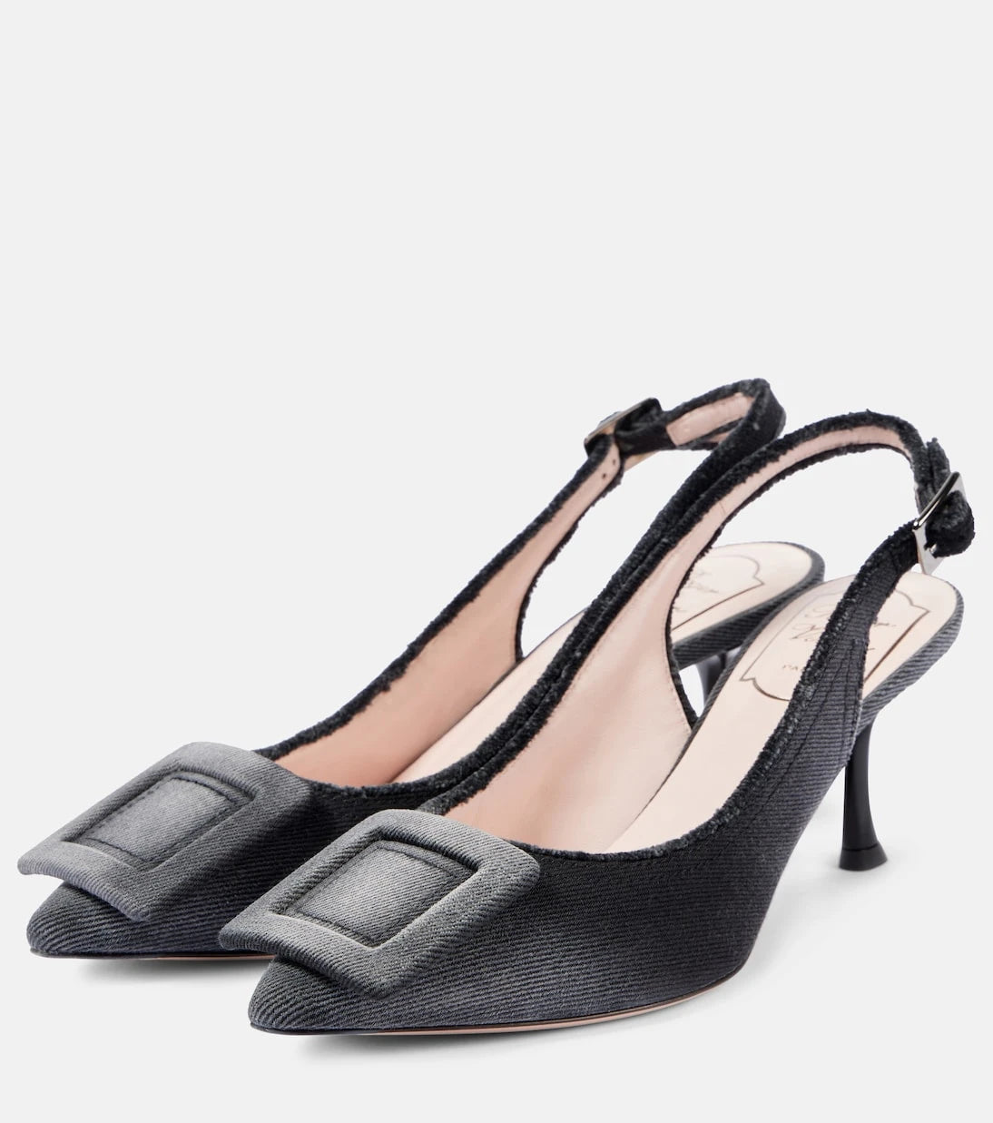 Roger Vivier - Fringed denim slingback pumps