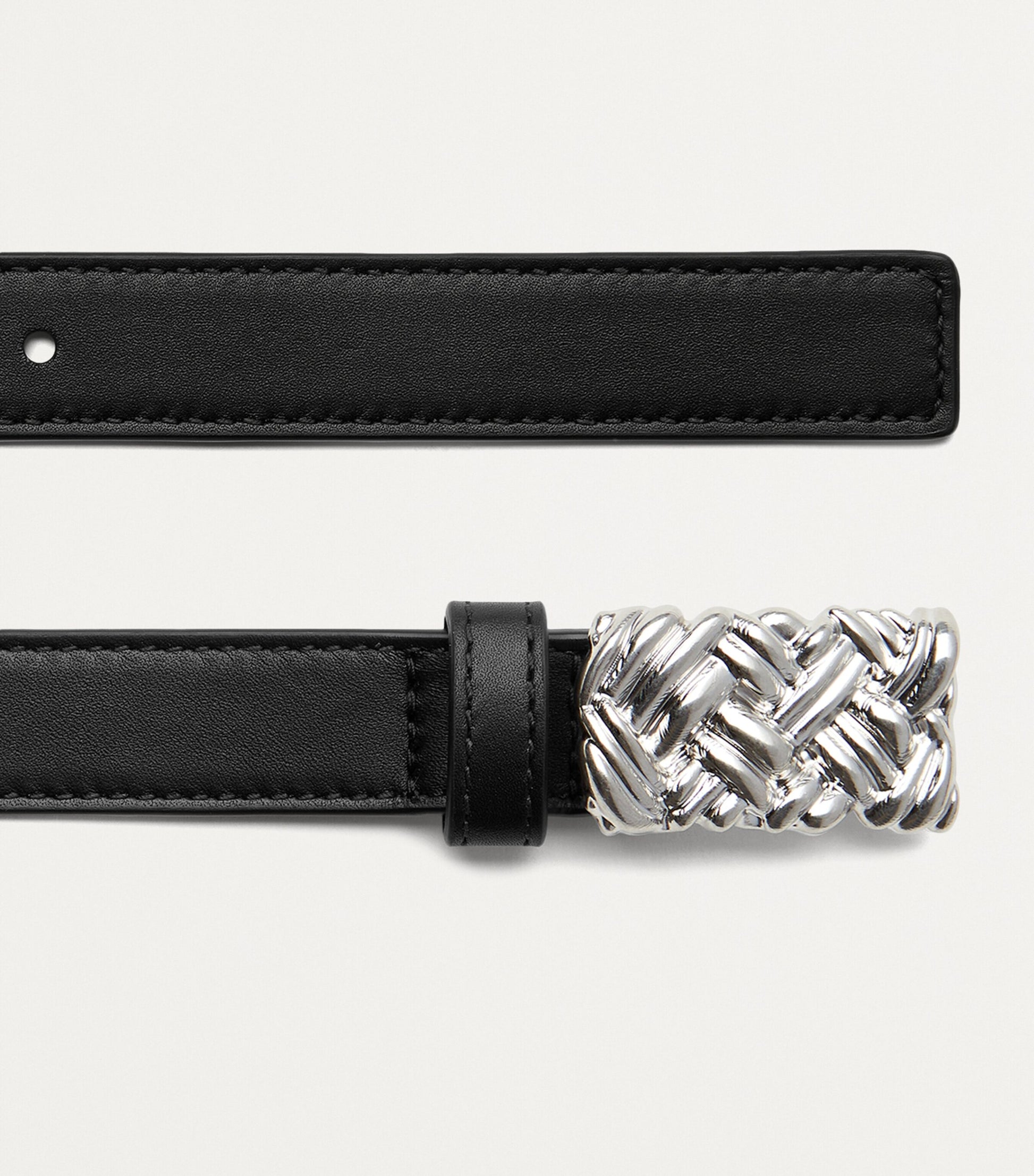 Bottega Veneta Grey Leather Intreccio-Buckle Belt