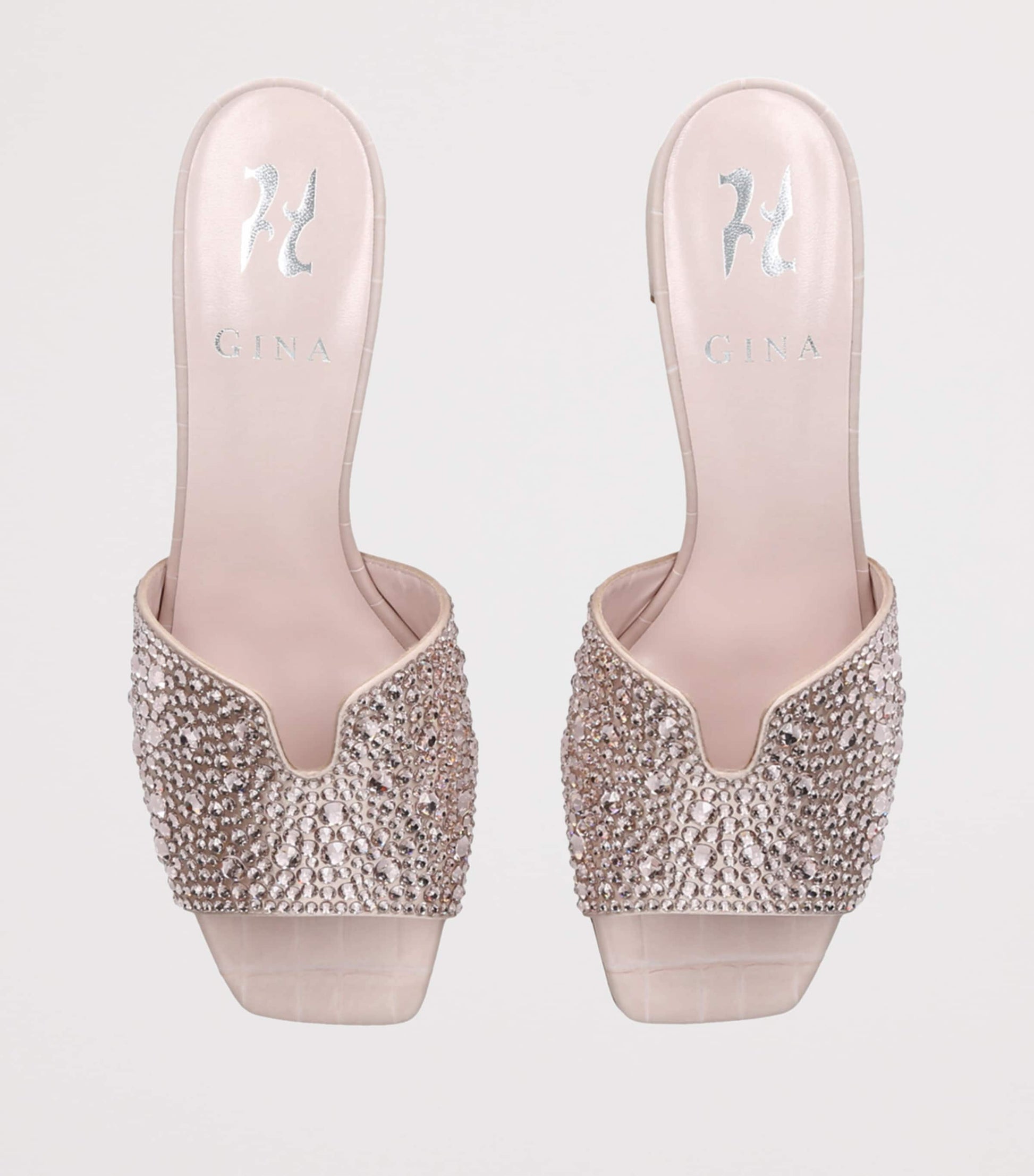 Gina Beige Leather Embellished Florence Heeled Mules 50
