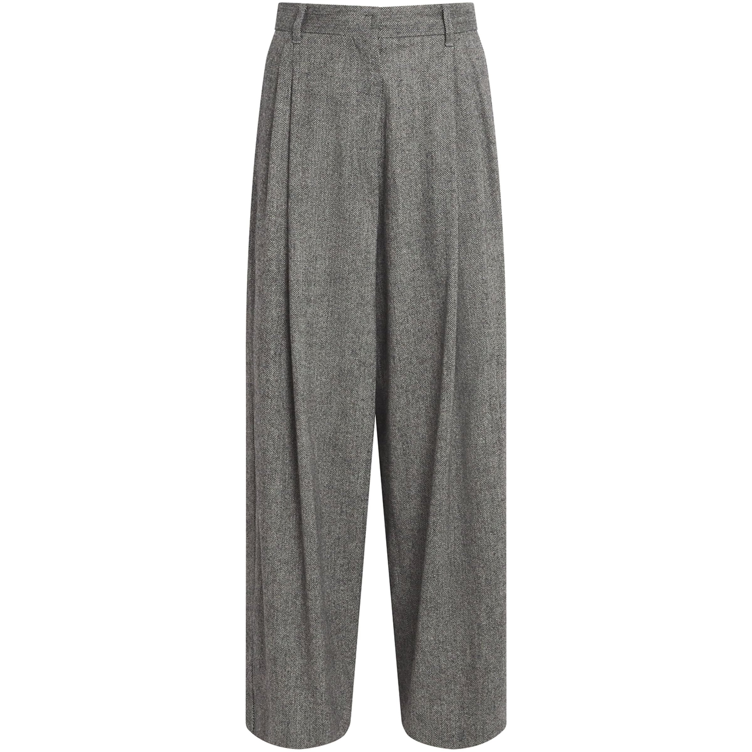 Virgin Wool-Blend Herringbone Trousers BLACK