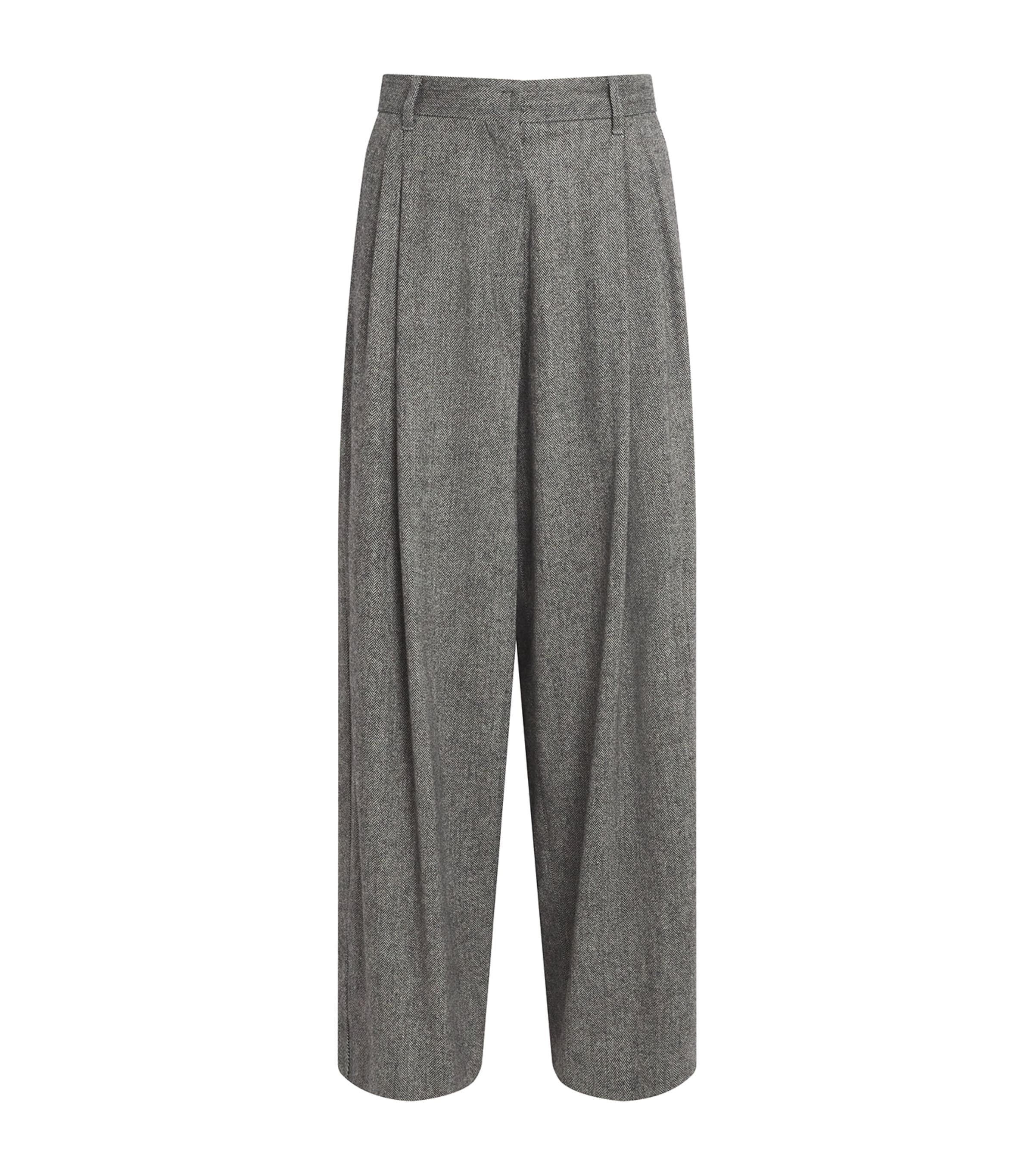 Virgin Wool-Blend Herringbone Trousers BLACK