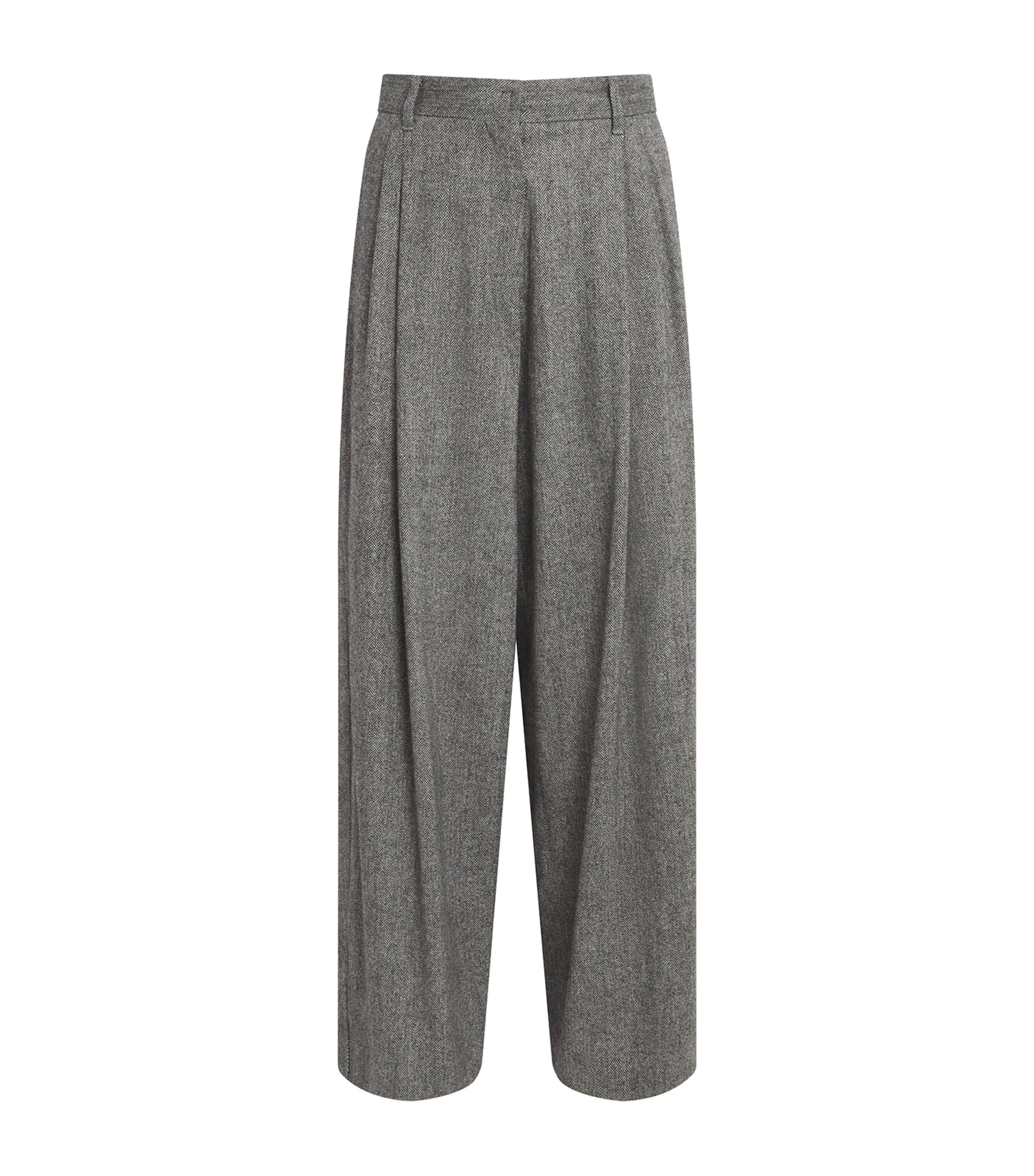 Virgin Wool-Blend Herringbone Trousers BLACK