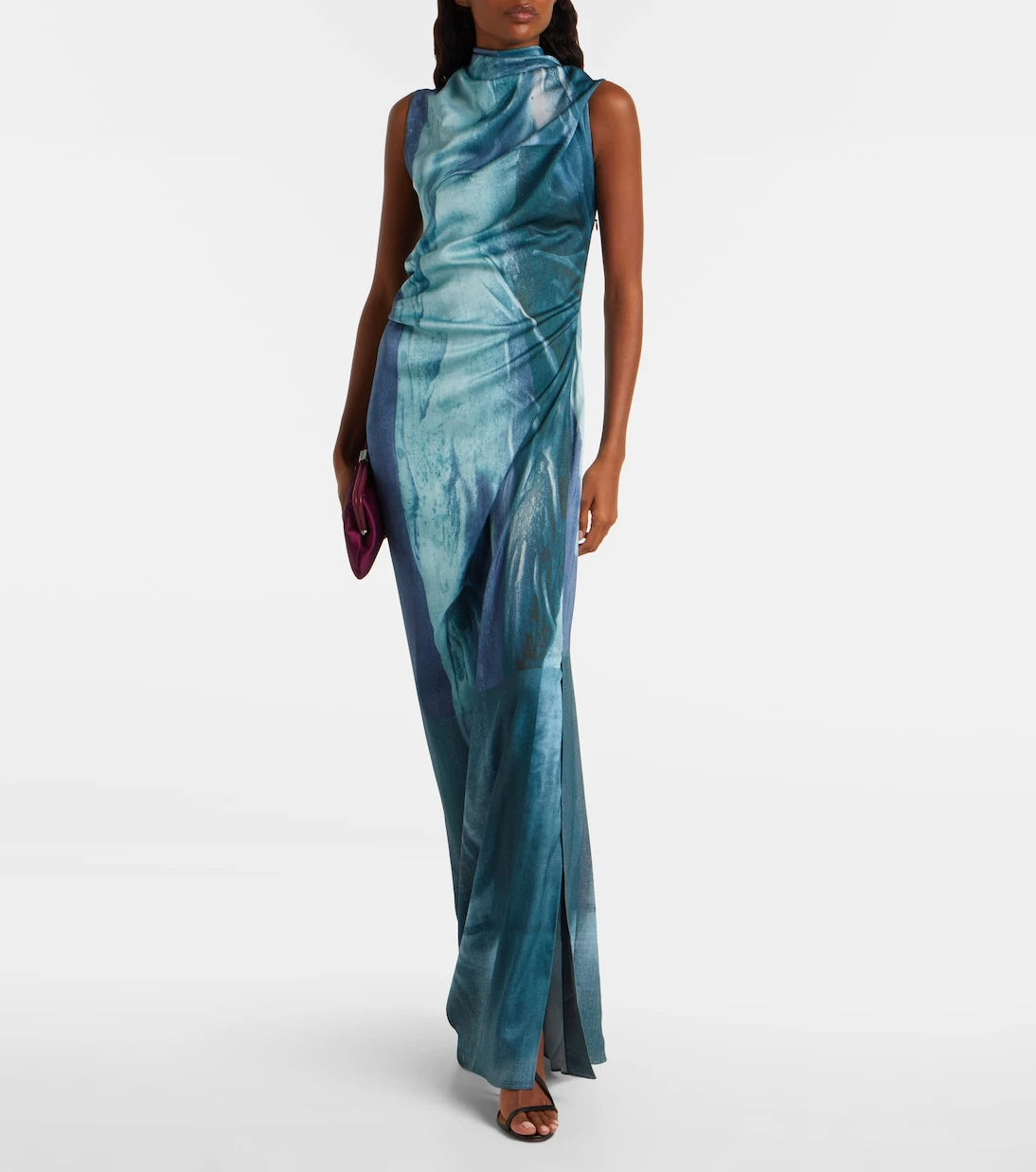 Jean Paul Gaultier - Printed draped satin maxi dress