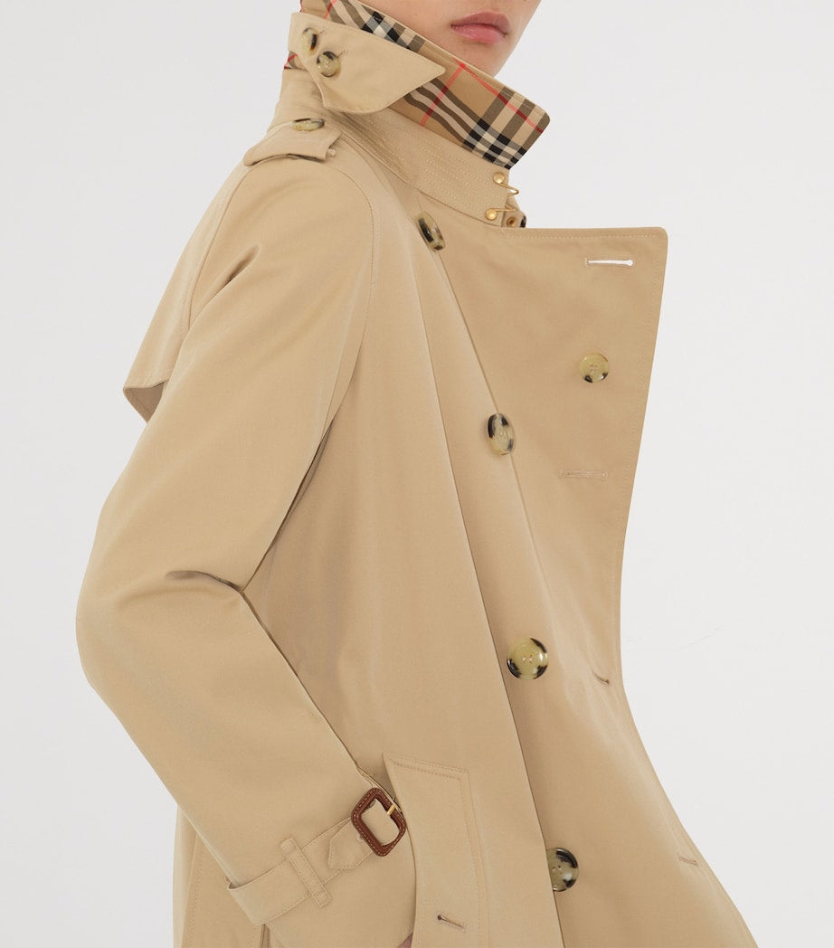 Burberry Beige Gabardine Mid-Length Kensington Heritage Trench Coat
