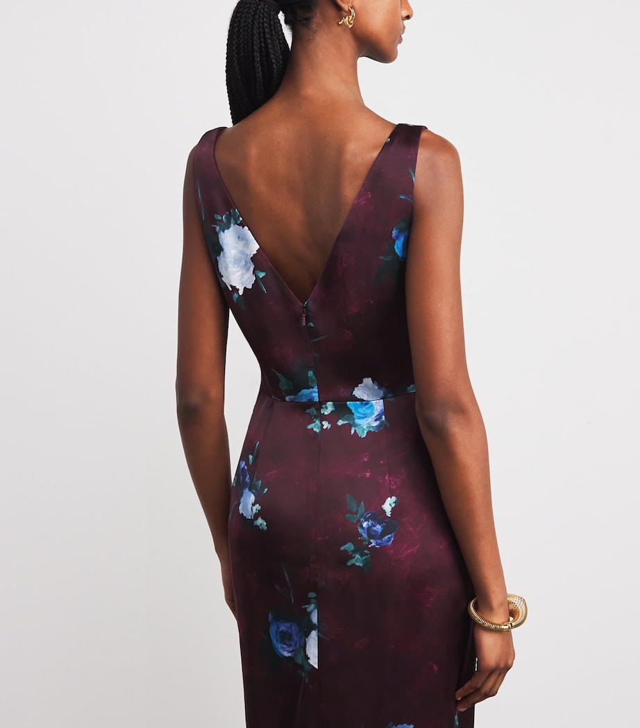 Satin Floral Cocktail Midi Dress