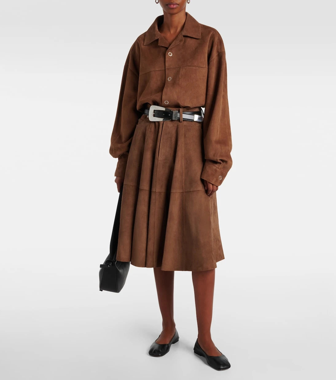 Ami Paris - Pleated suede midi skirt