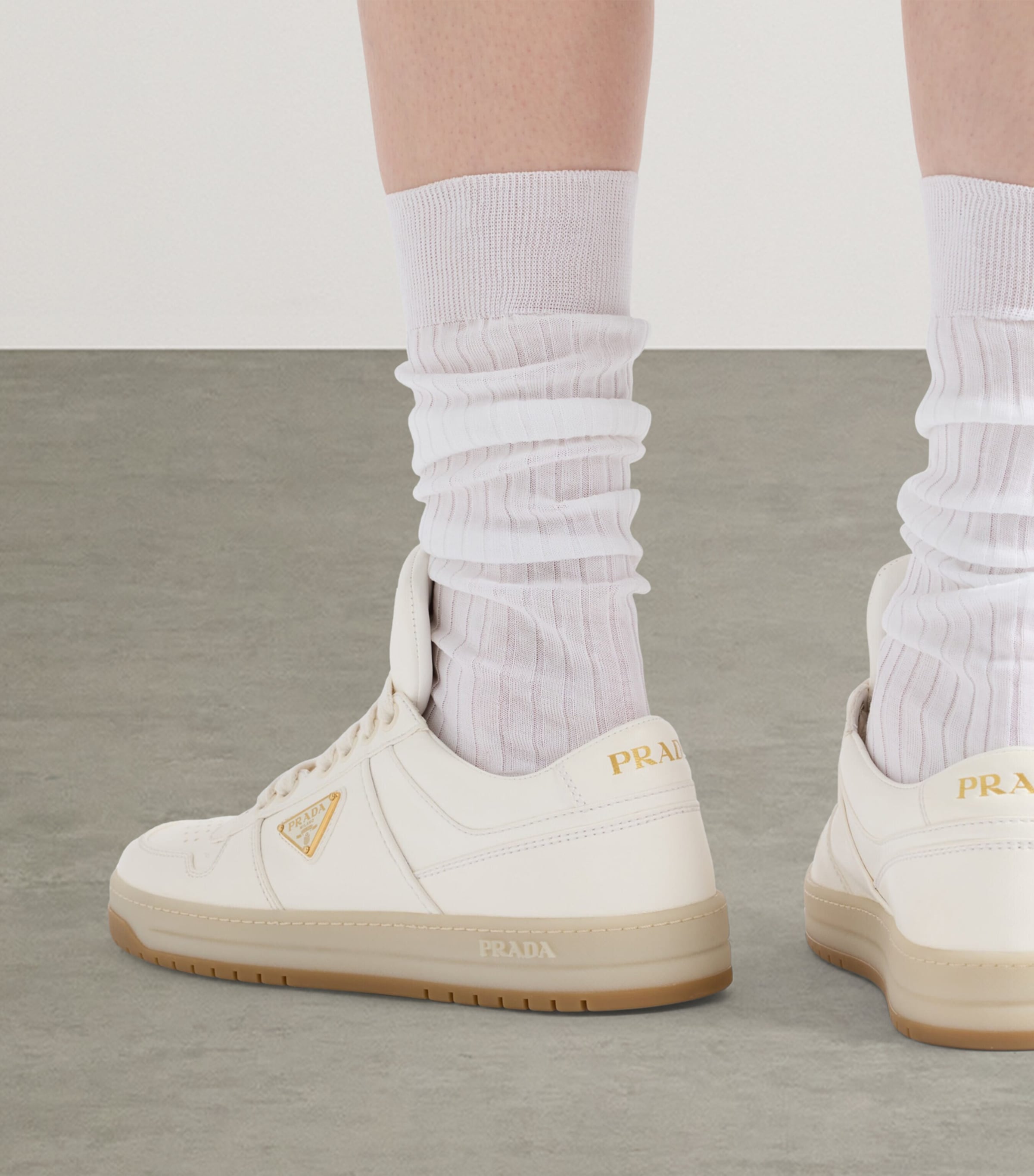 Prada Neutral Leather Downtown Sneakers