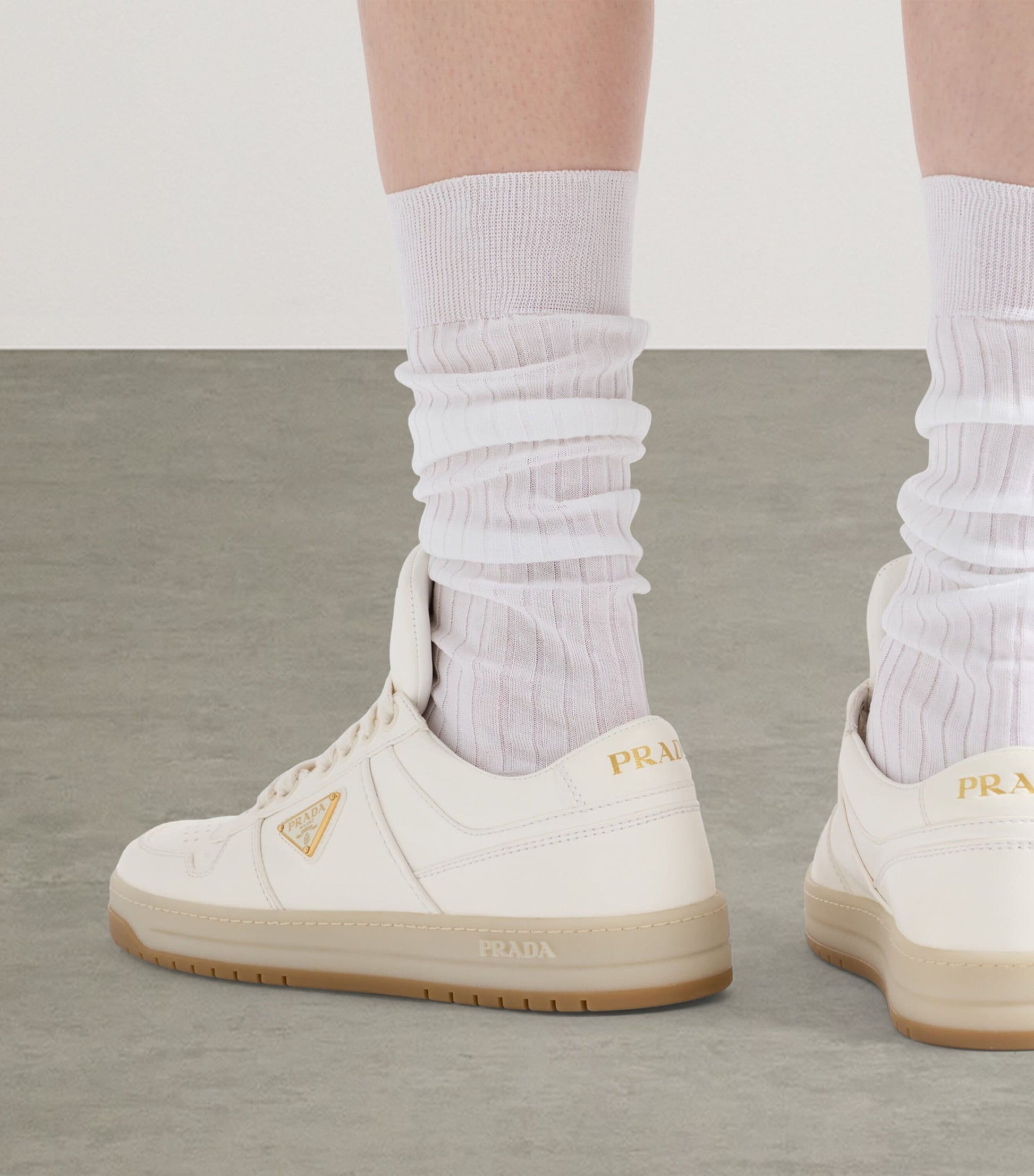 Prada Neutral Leather Downtown Sneakers