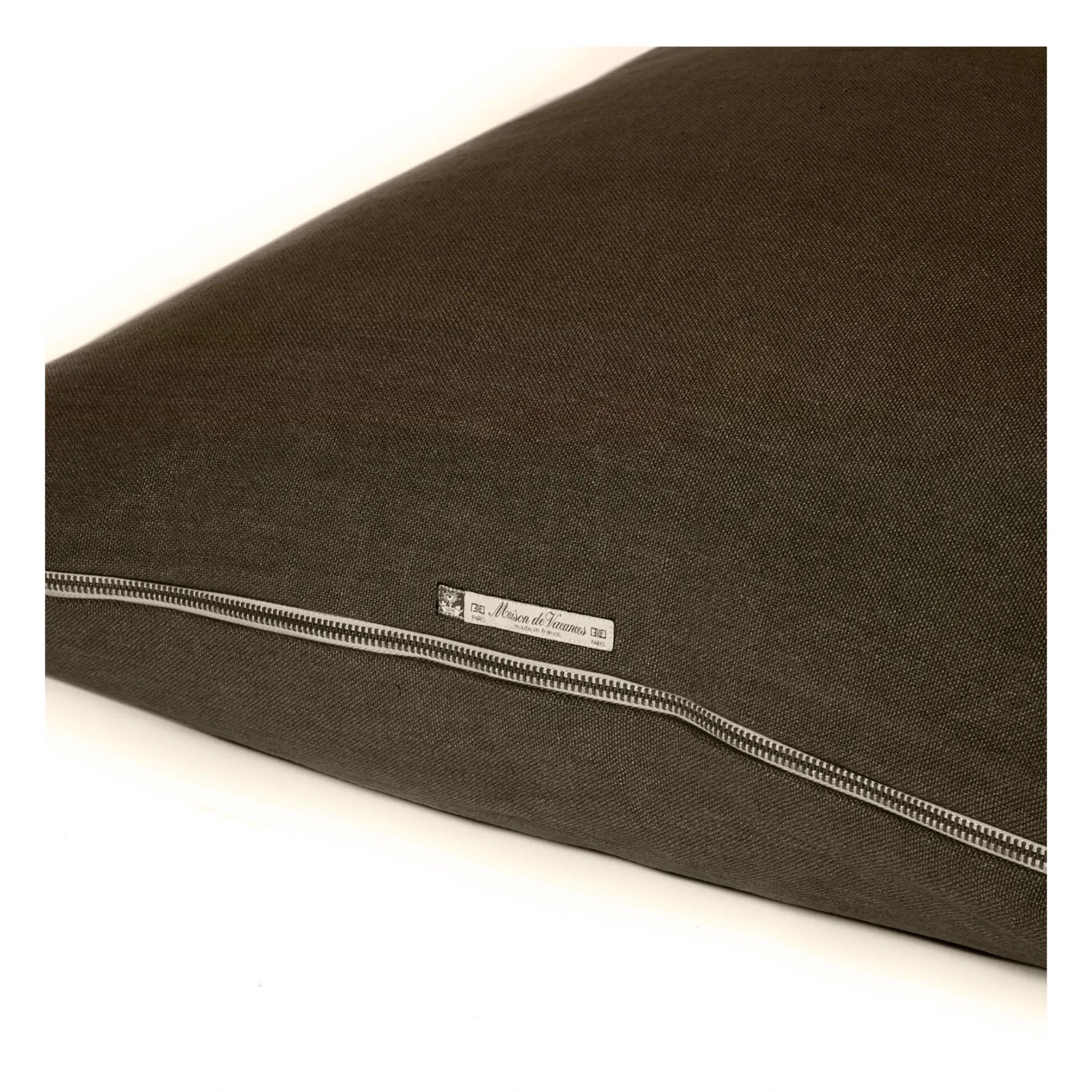 Maison de Vacances - Vice Versa Black Line Stonewashed Linen Cushion | Khaki