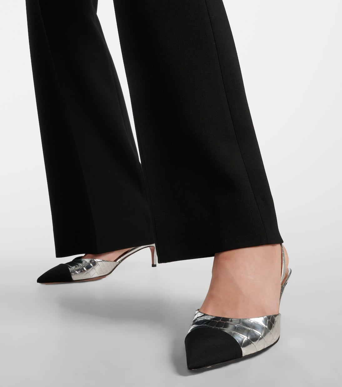 Aquazzura - Milanese metallic leather slingback pumps