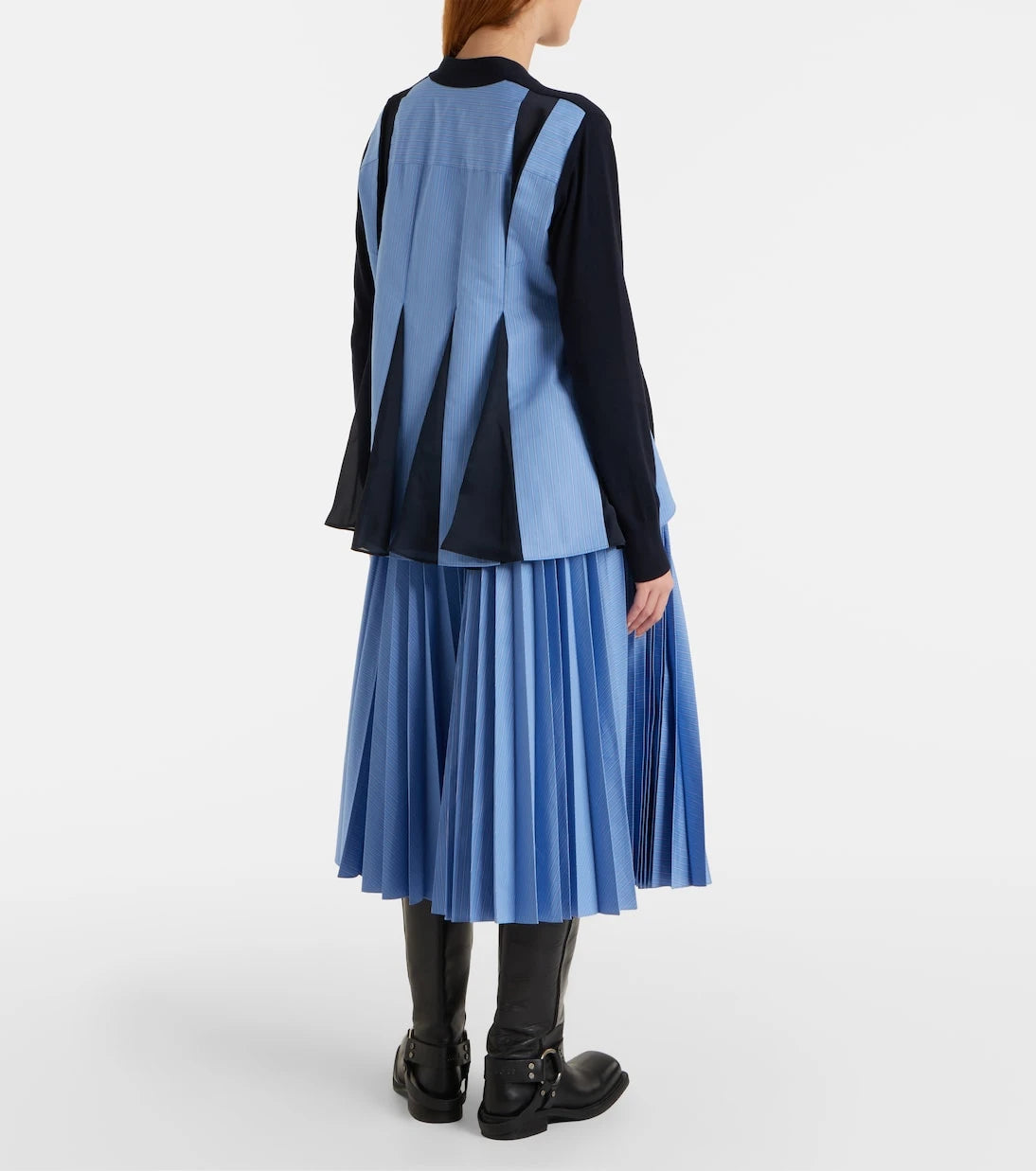Sacai - Striped cotton-blend poplin midi skirt
