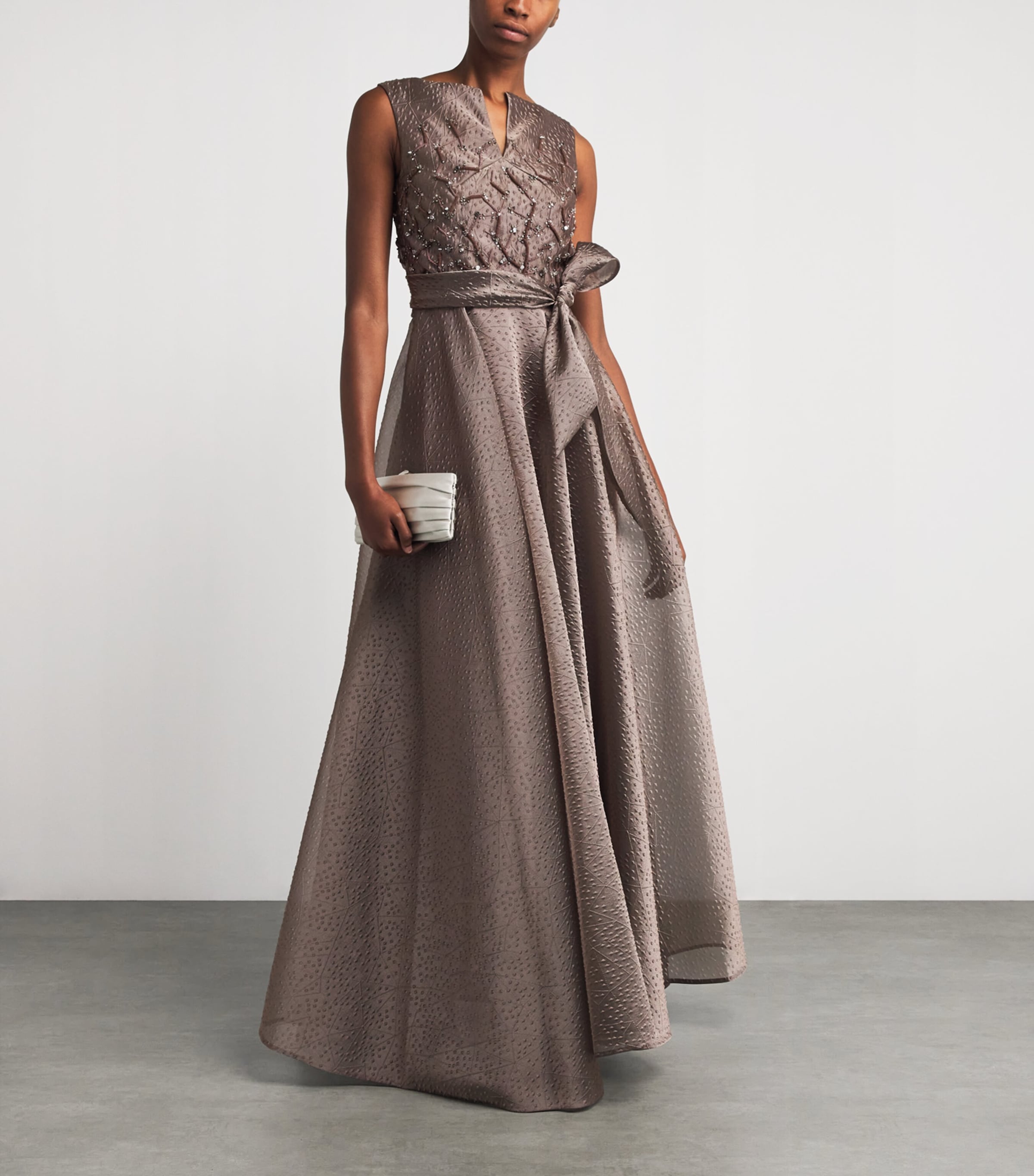 Rivet Organza Embroidered Gown TAUPE