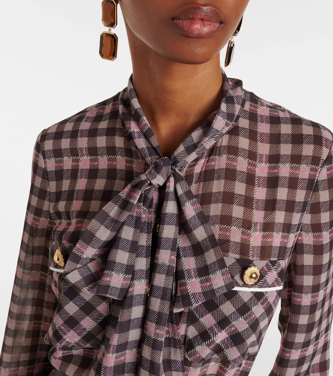 Self-Portrait - Checked chiffon midi dress