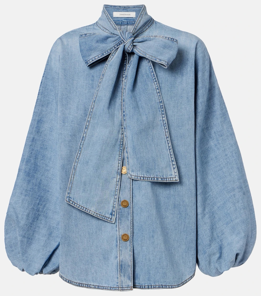 Zimmermann - Indra tie-neck denim blouse