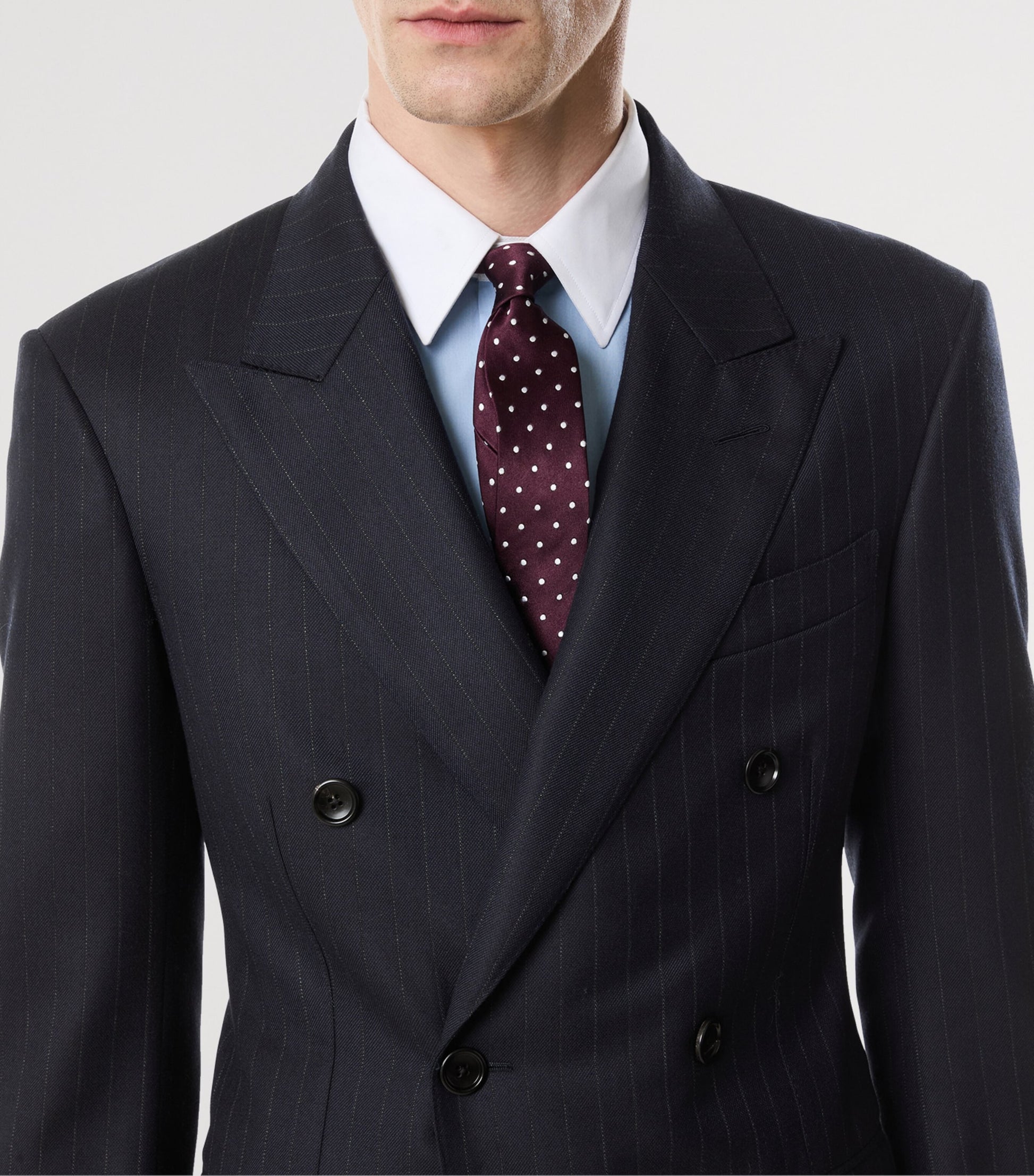 Navy Wool Pinstripe Blazer