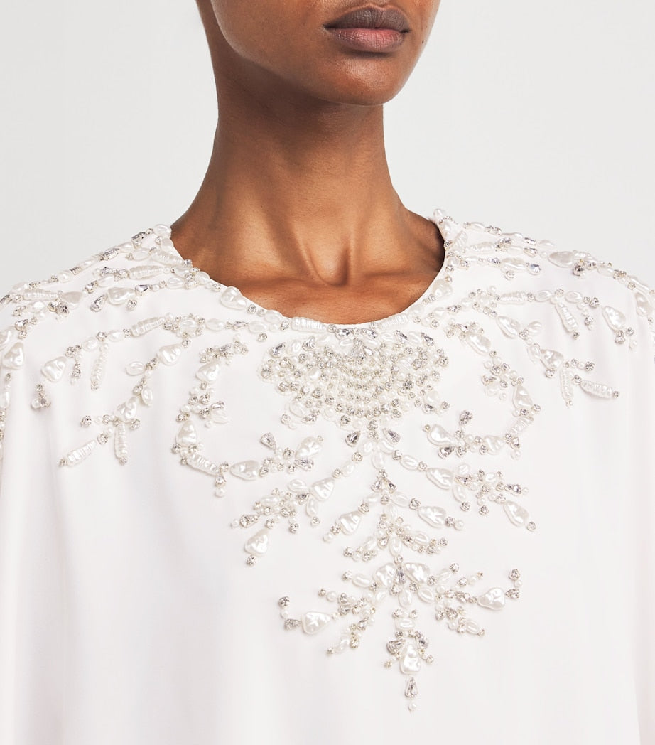 Zuhair Murad White Pearl-Embellished Kaftan Maxi Dress