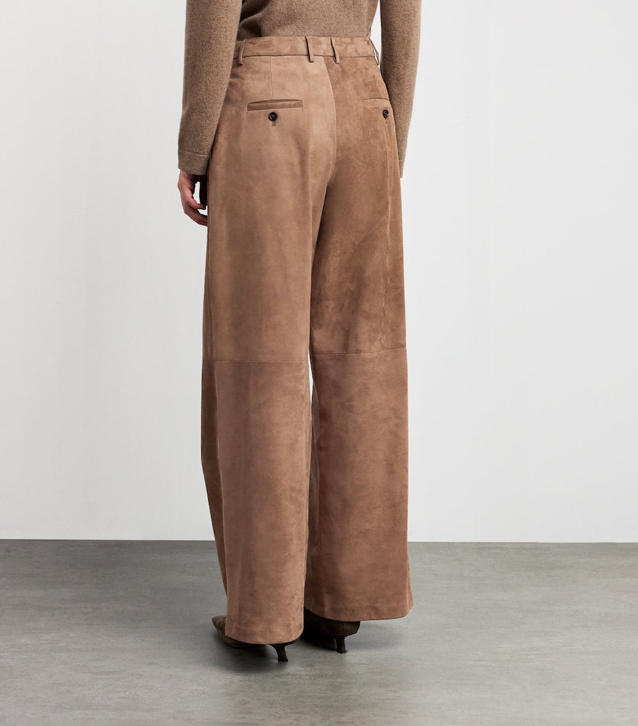 Brown Suede Lambskin Wide-Leg Trousers