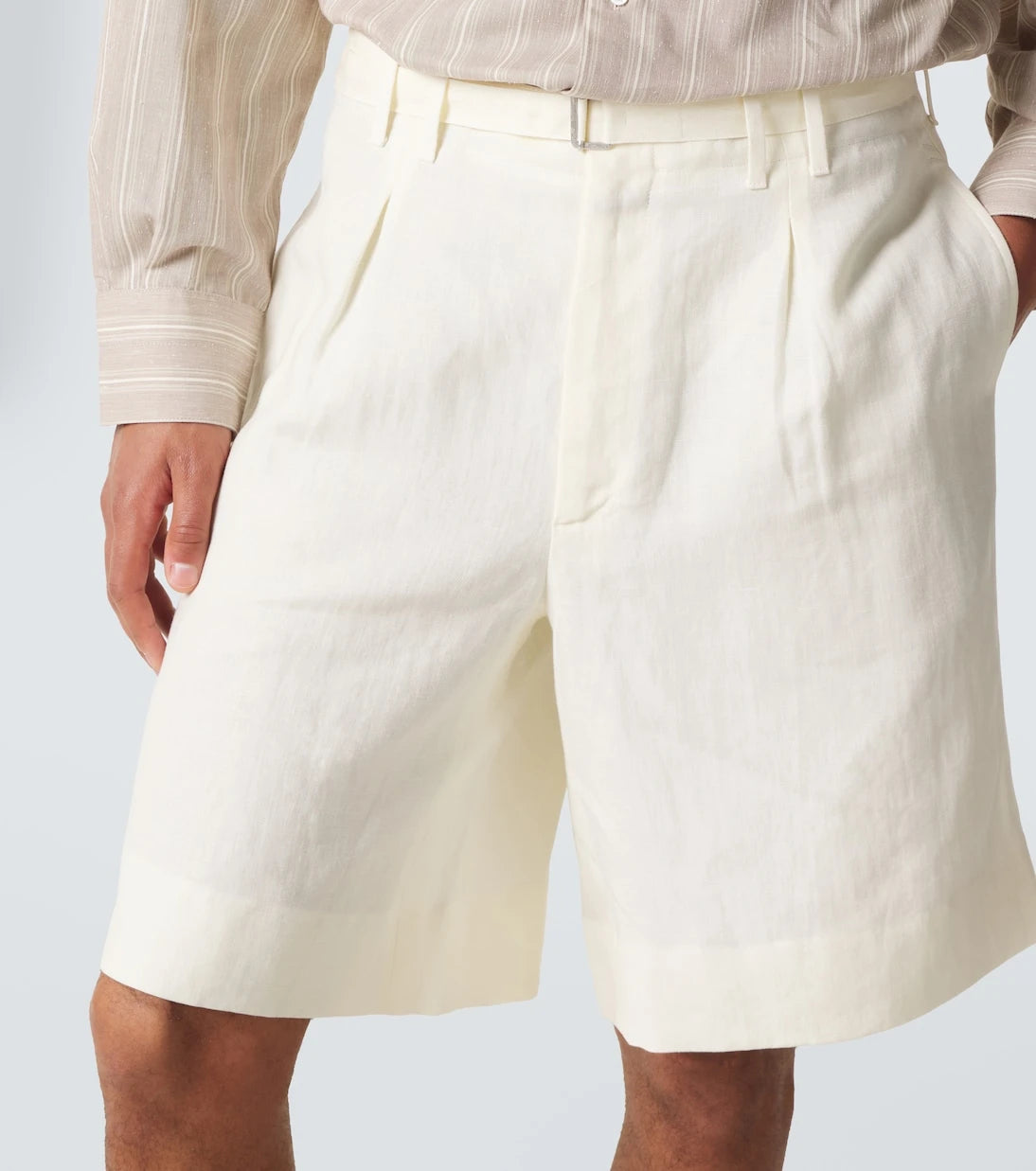 Stòffa - Belted linen Bermuda shorts