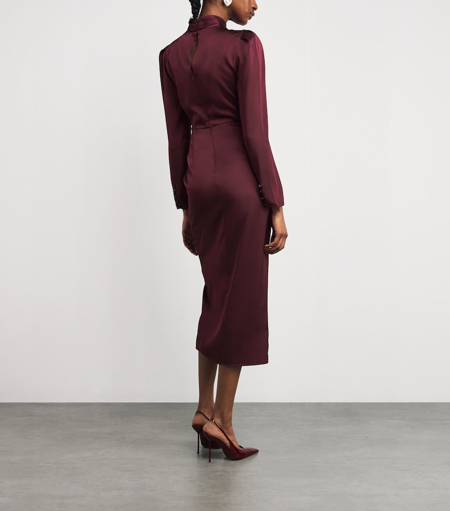 Self-Portrait Red Satin Draped Midi Dress