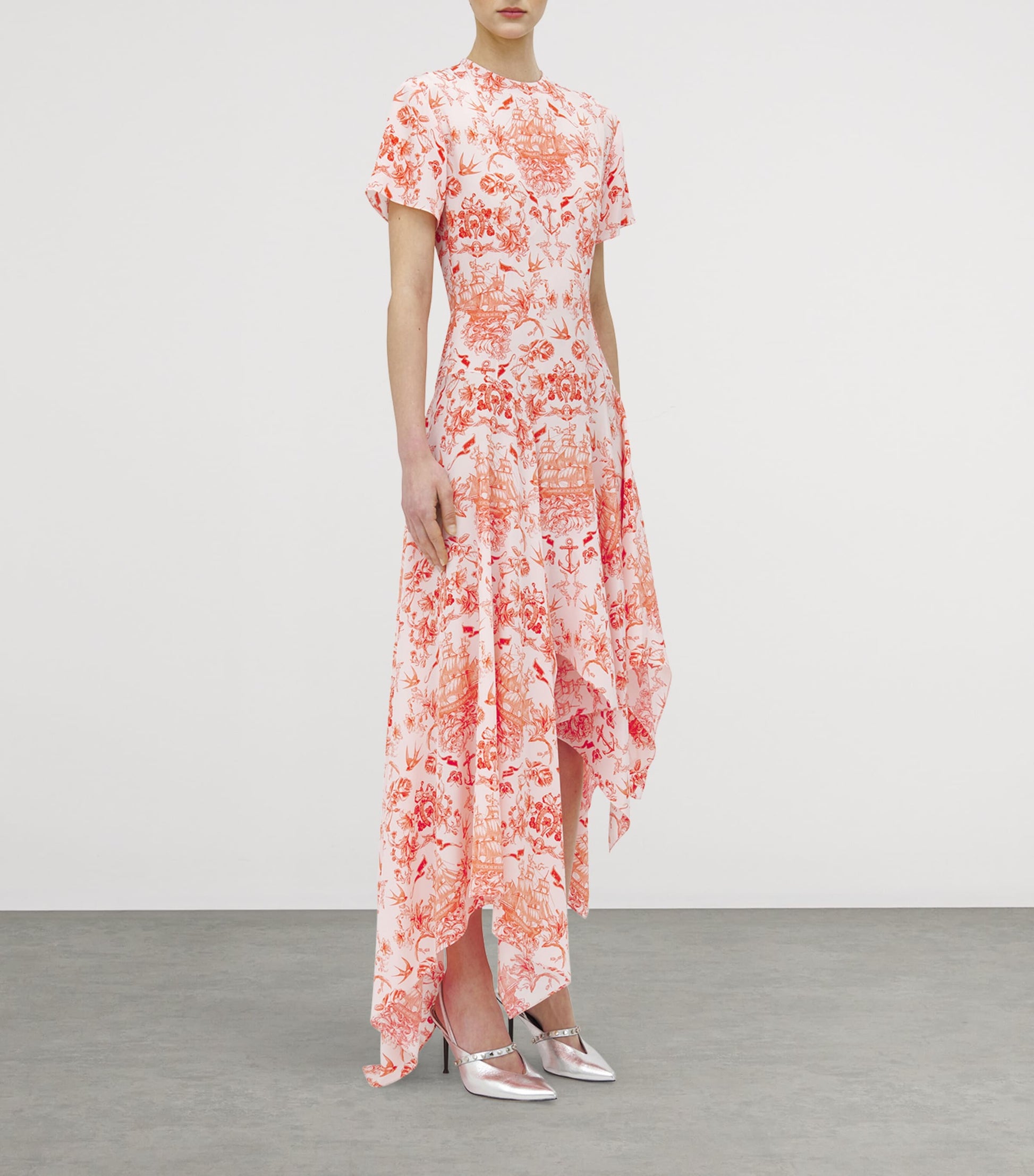 McQueen Purple Silk Sailor-Tattoo Asymmetric Maxi Dress