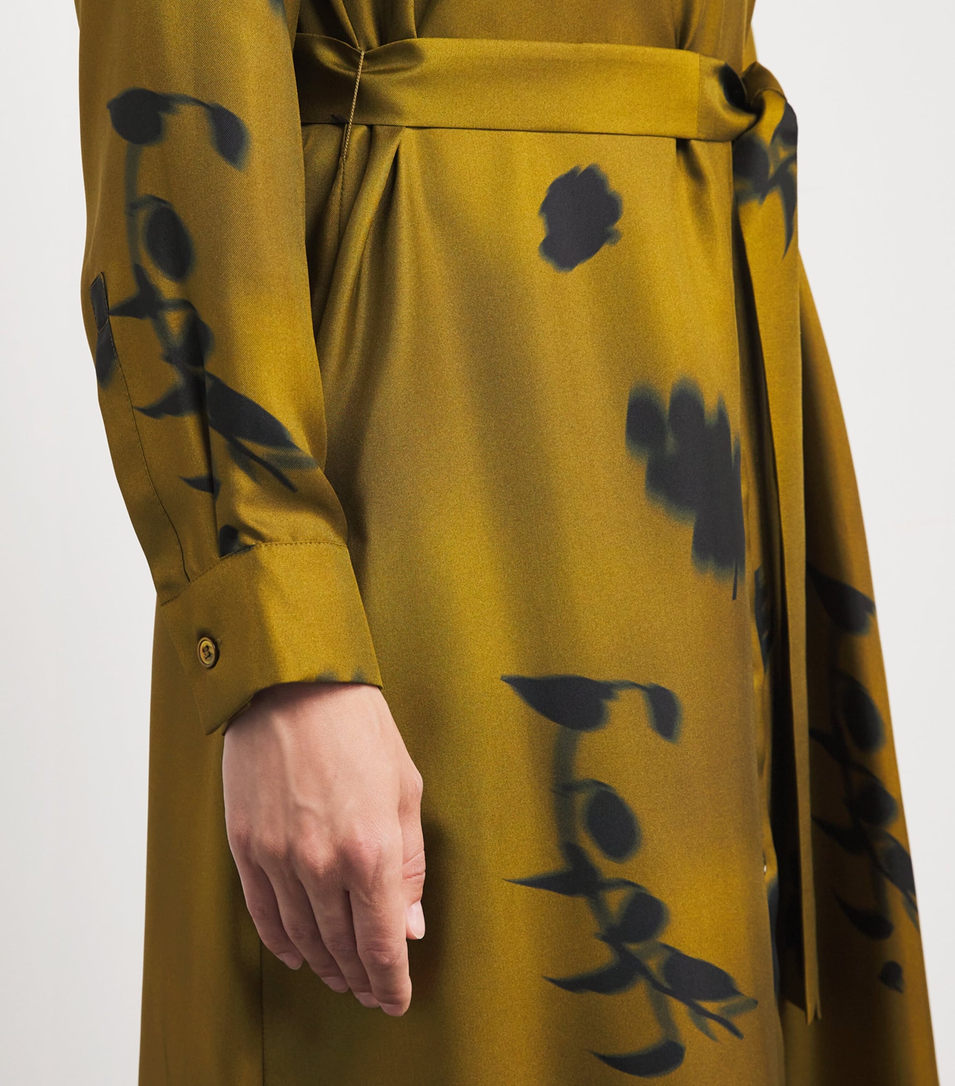 Green Silk Printed Jadi Midi Shirt Dress