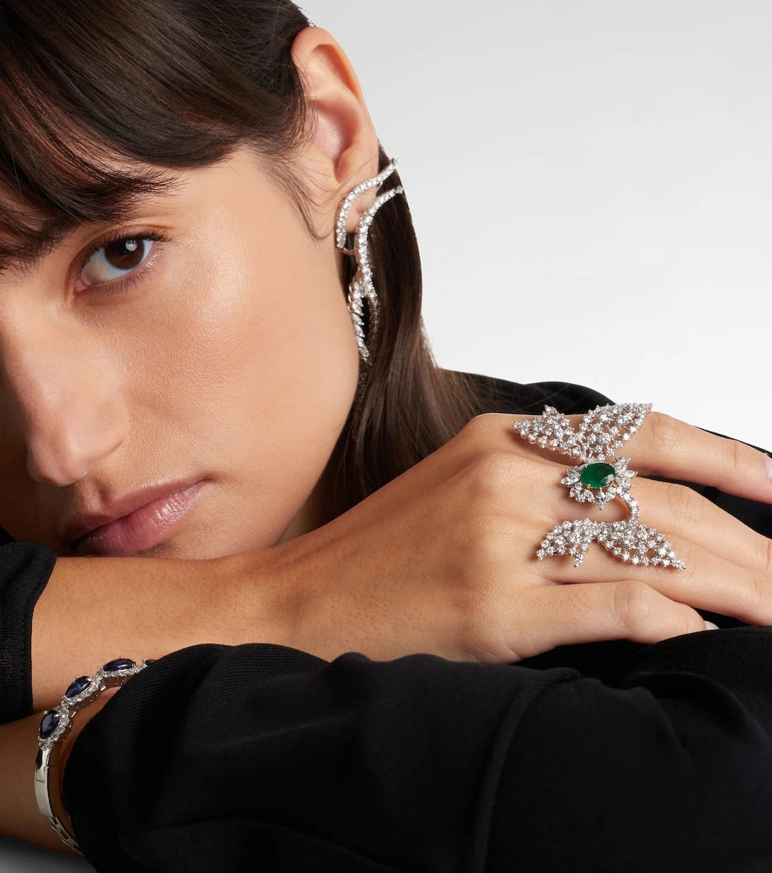 Yeprem - Reign Supreme 18kt white gold ring with emerald and diamonds