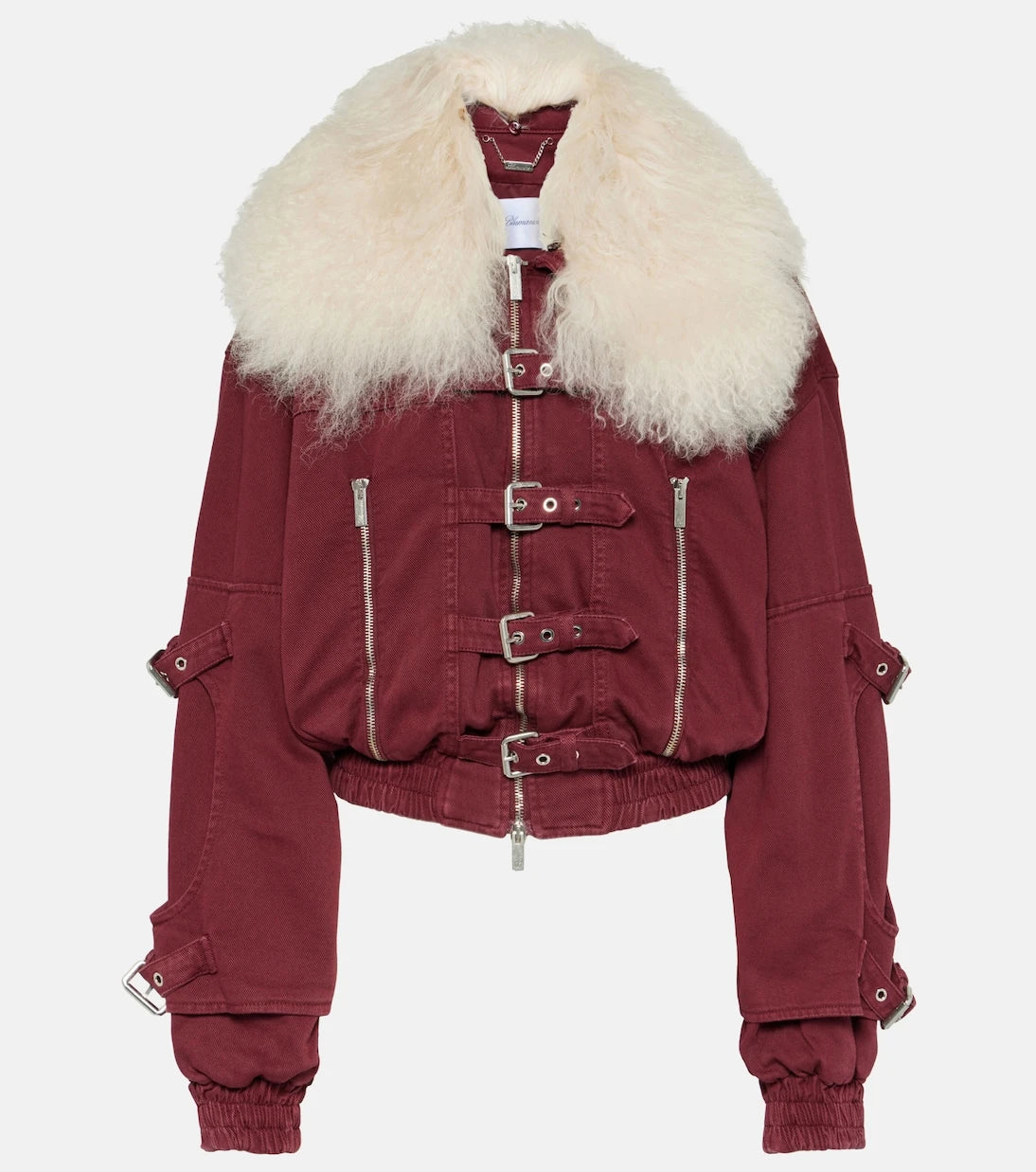 Blumarine - Cropped shearling-trimmed denim jacket