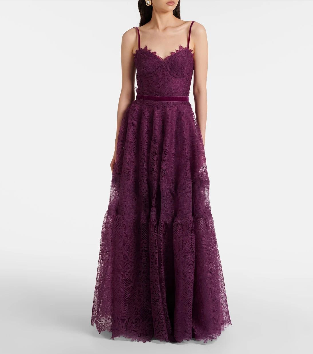 Costarellos - Belted lace gown