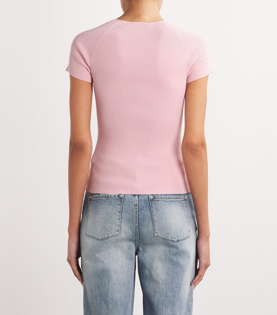 Pink Short-Sleeve Ribbed Top