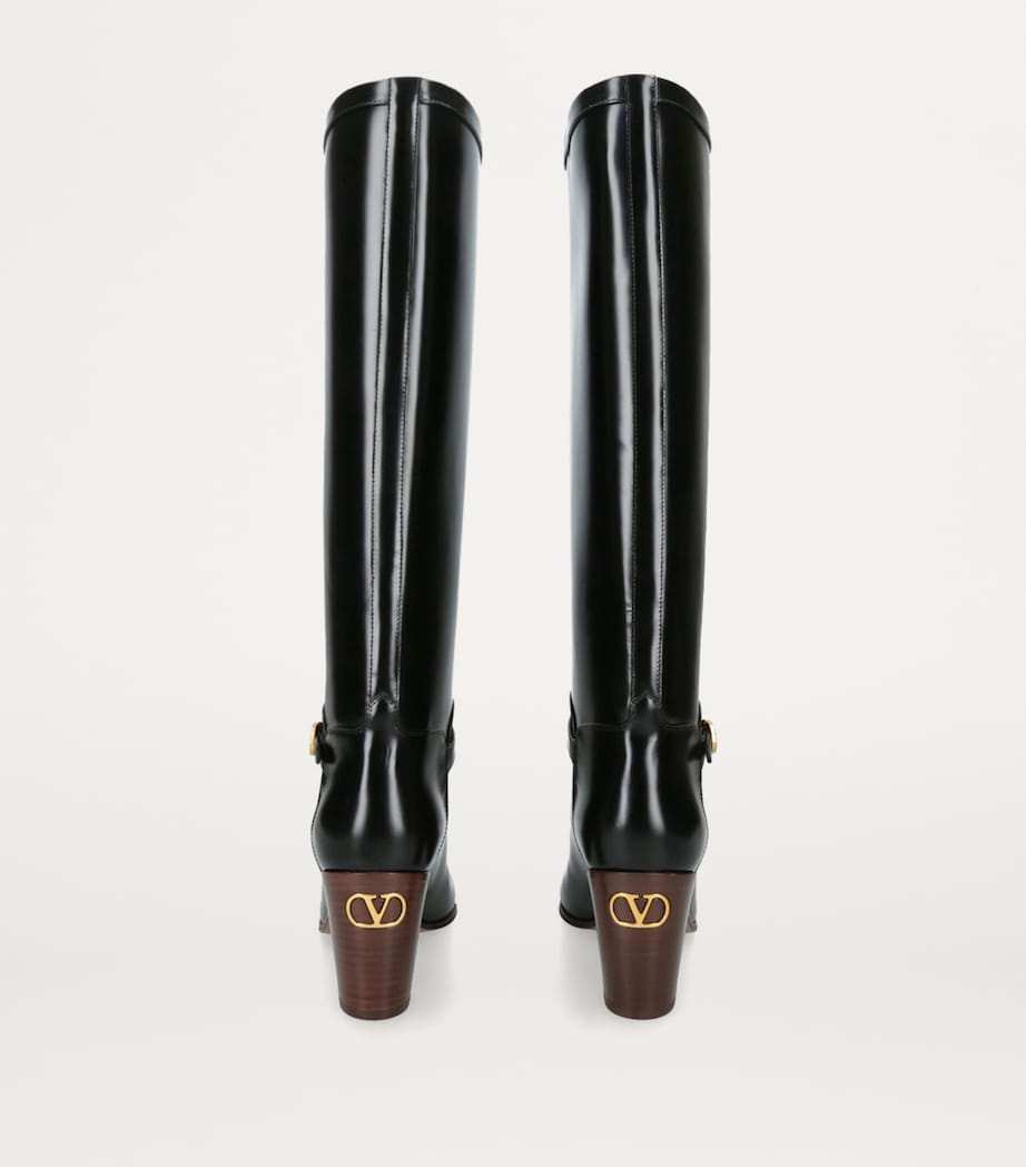 Valentino Garavani Black Leather Pattie Knee-High Boots 75