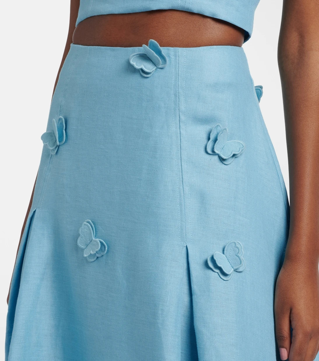 Farm Rio - Patch-appliqué linen midi skirt