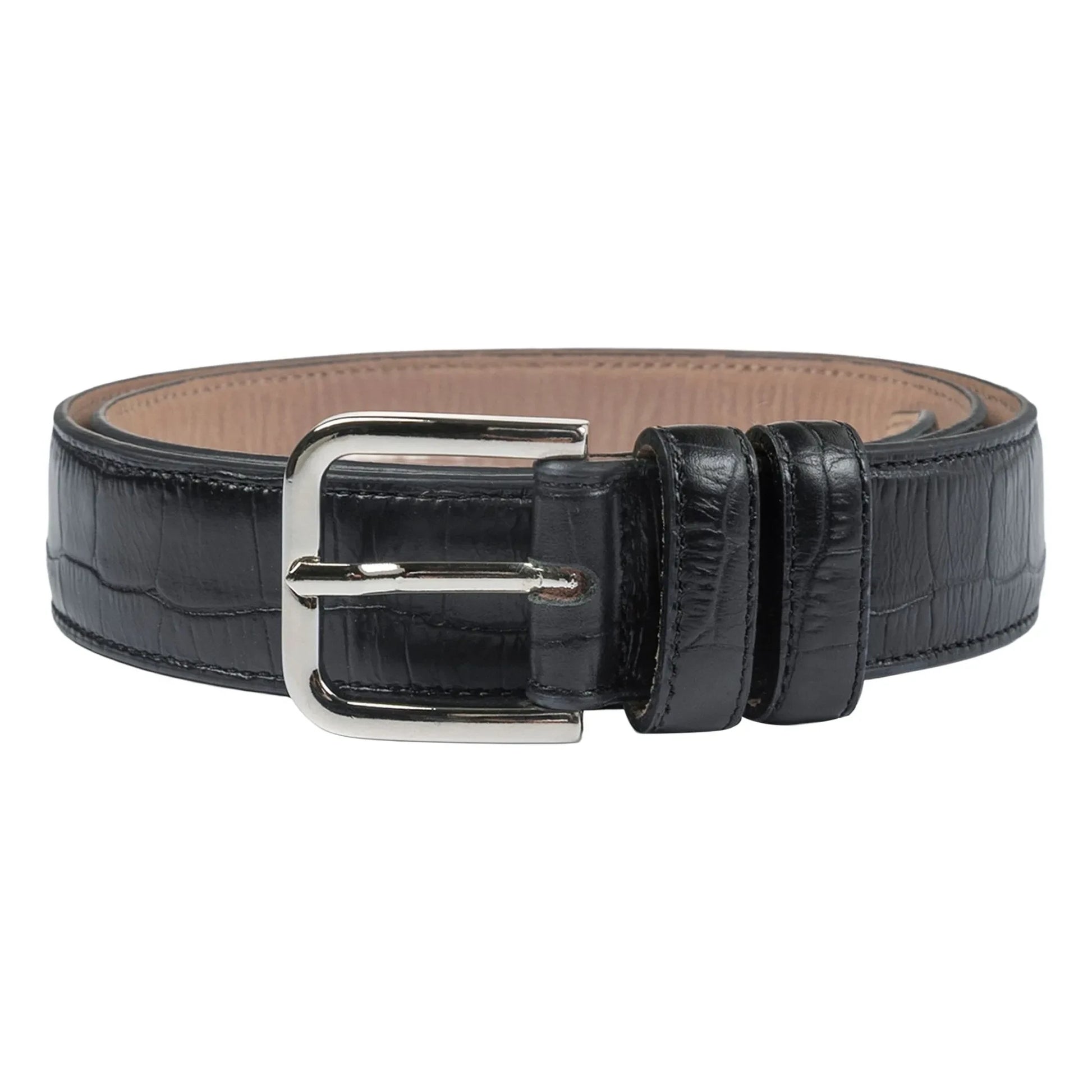 Cordera - Classic Crocodile Effect Leather Belt | Black