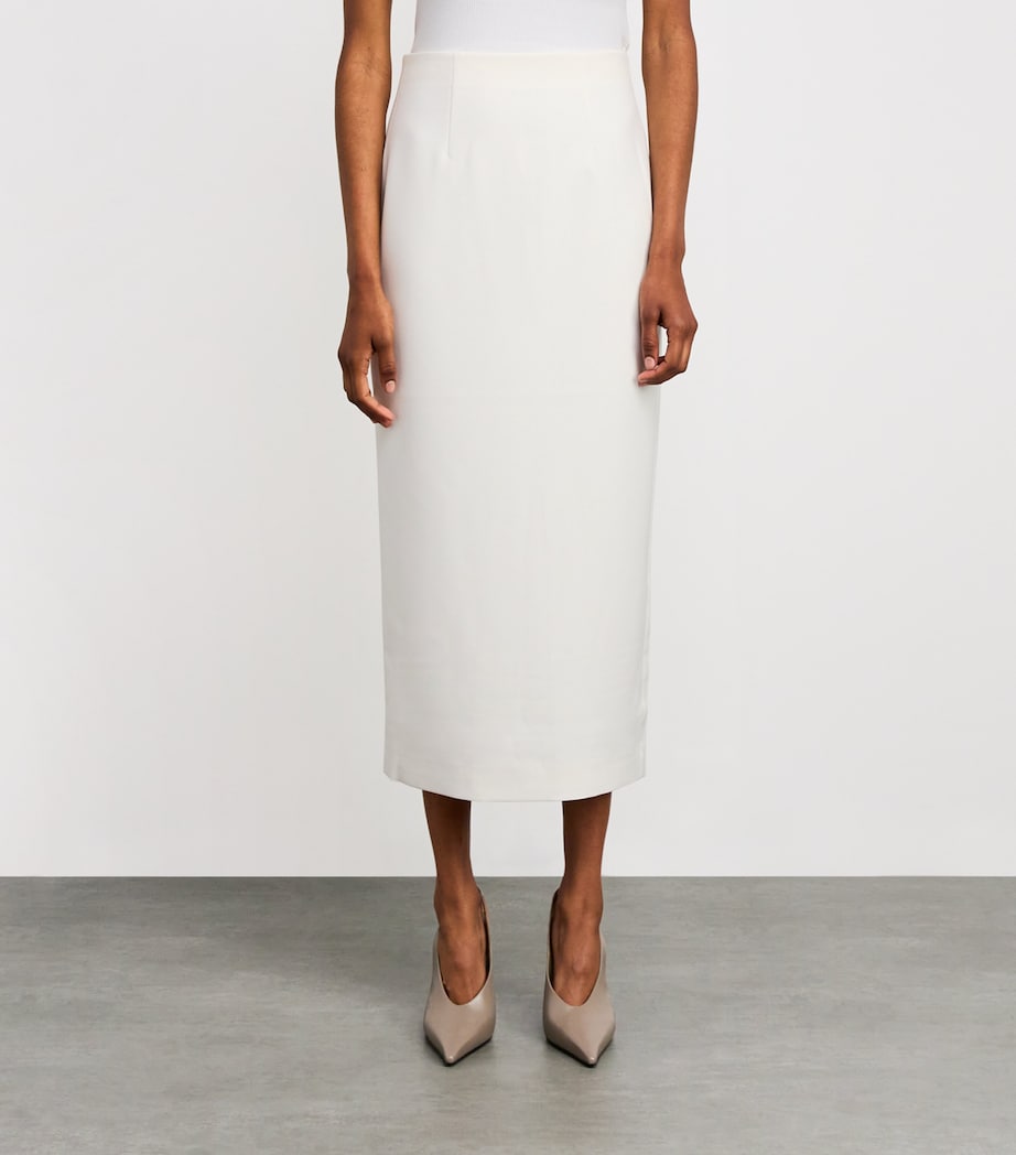 White Crepe Midi Pencil Skirt