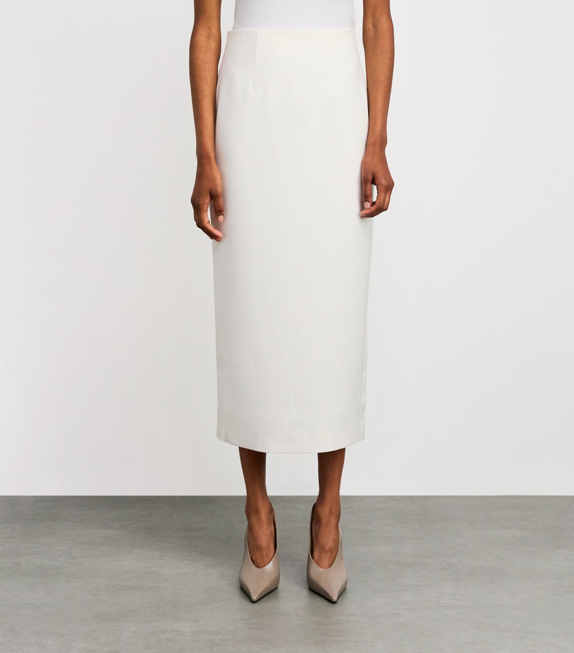 Roland Mouret White Crepe Midi Pencil Skirt