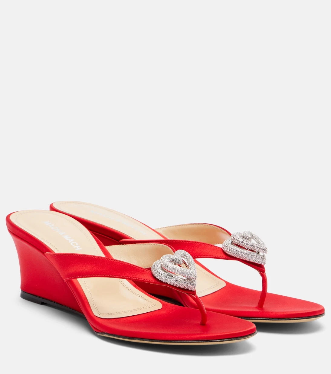 Mach & Mach - Double Heart satin wedge thong sandals