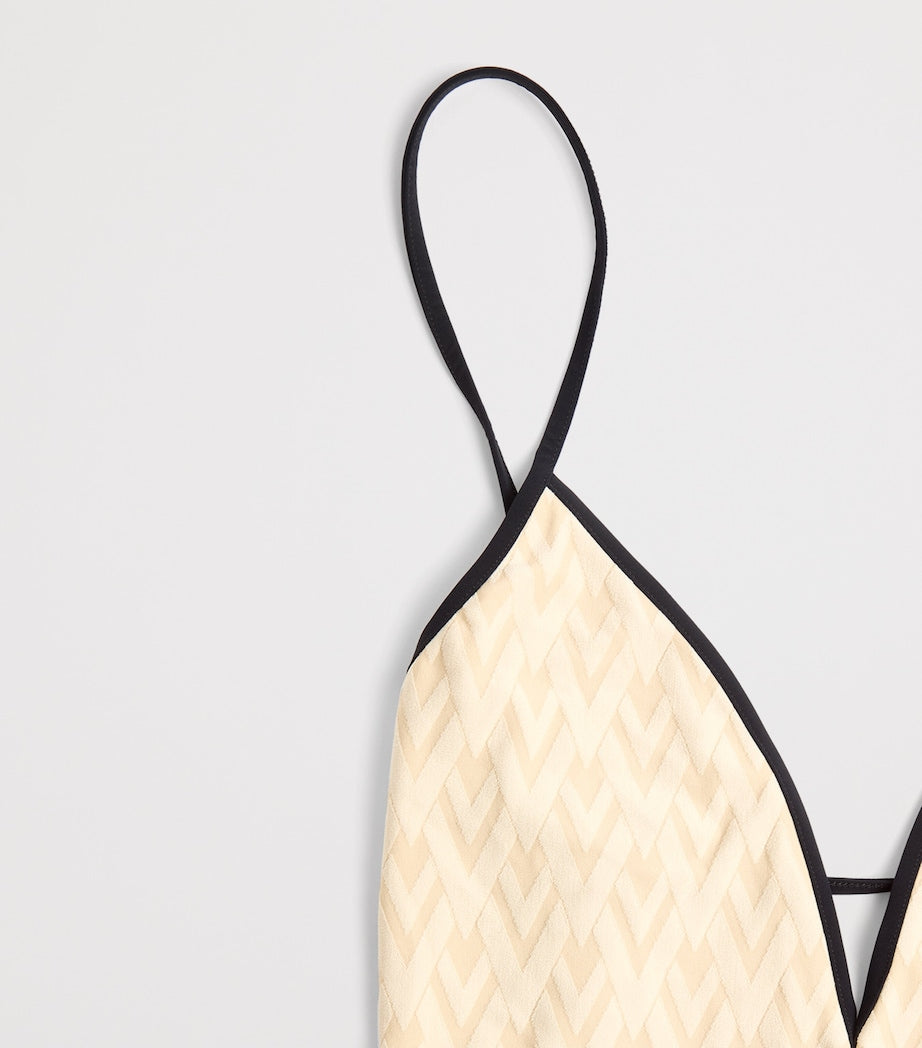 Valentino Nude Jacquard Logo Swimsuit