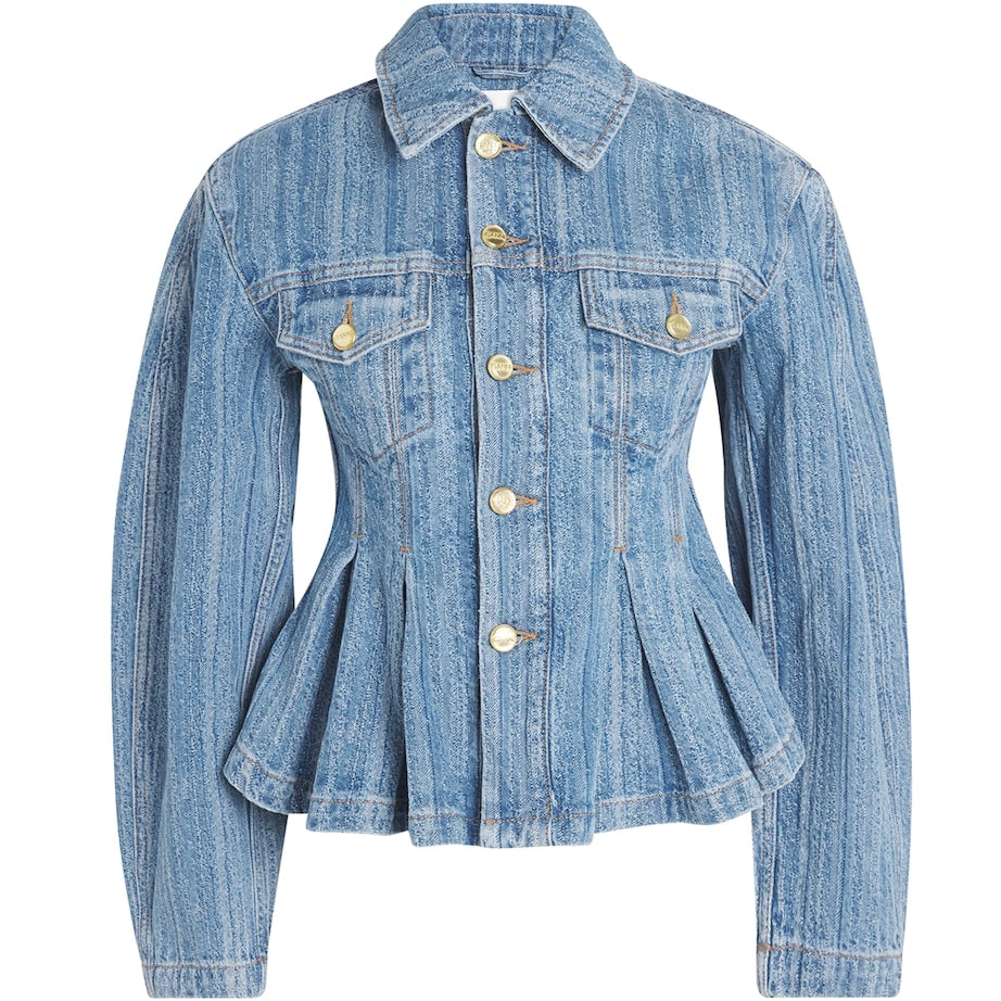 Blue Pleated Stripe Denim Jacket