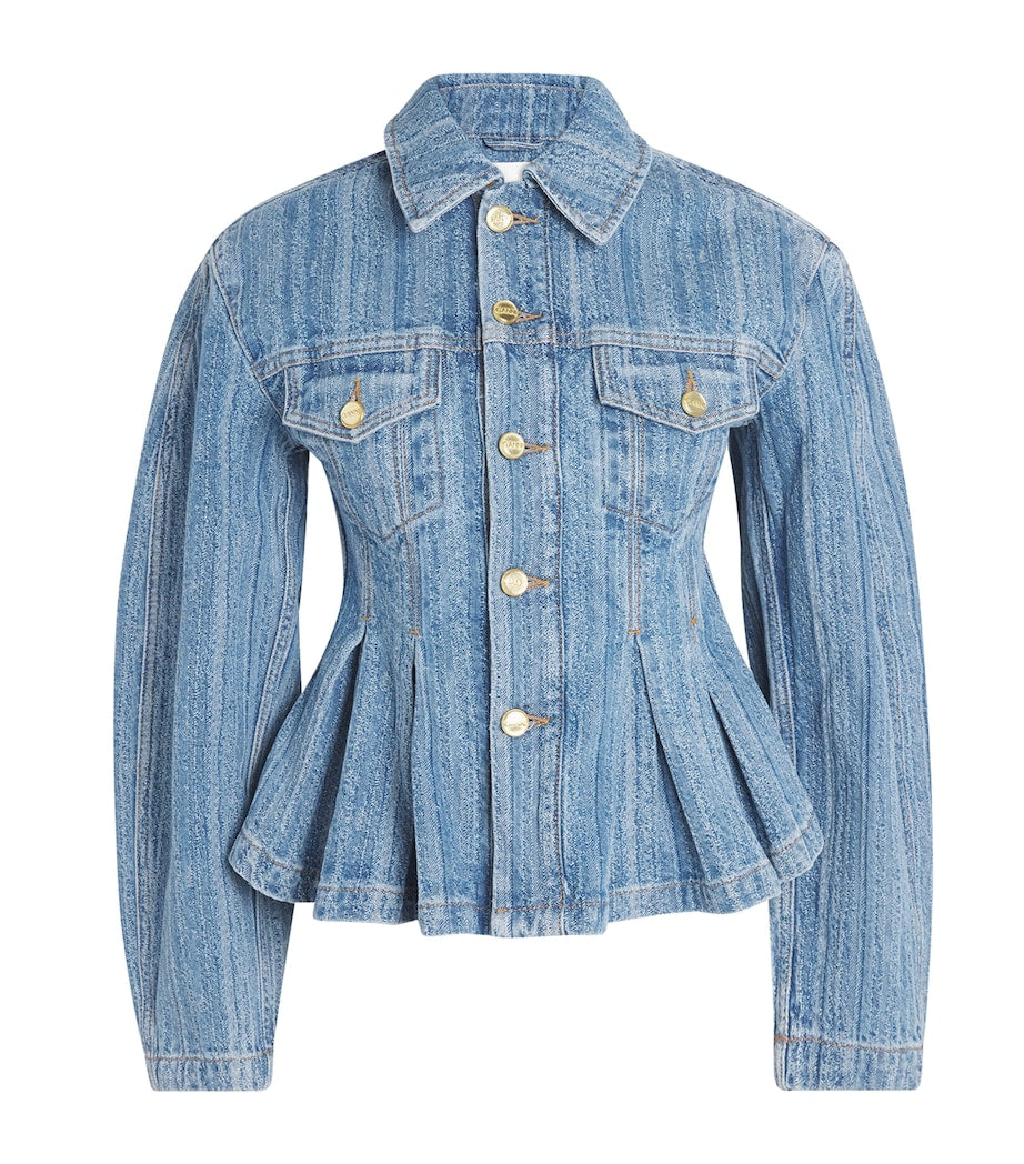 Blue Pleated Stripe Denim Jacket