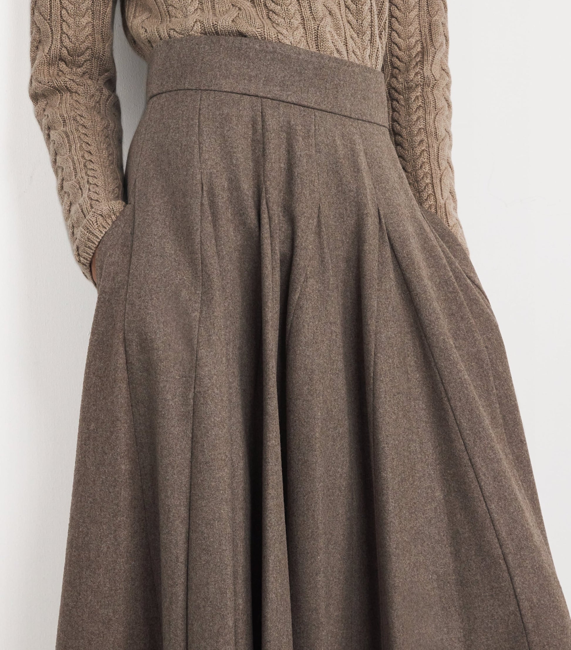 Max Mara Beige Stretch Wool Flared Maxi Skirt