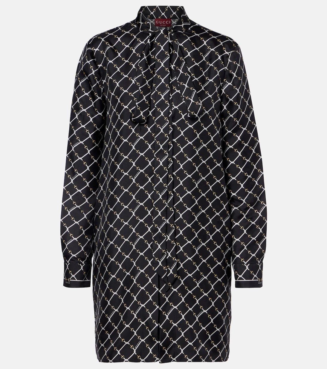 Gucci - Baskılı boyun bağlamalı ipek mini elbise