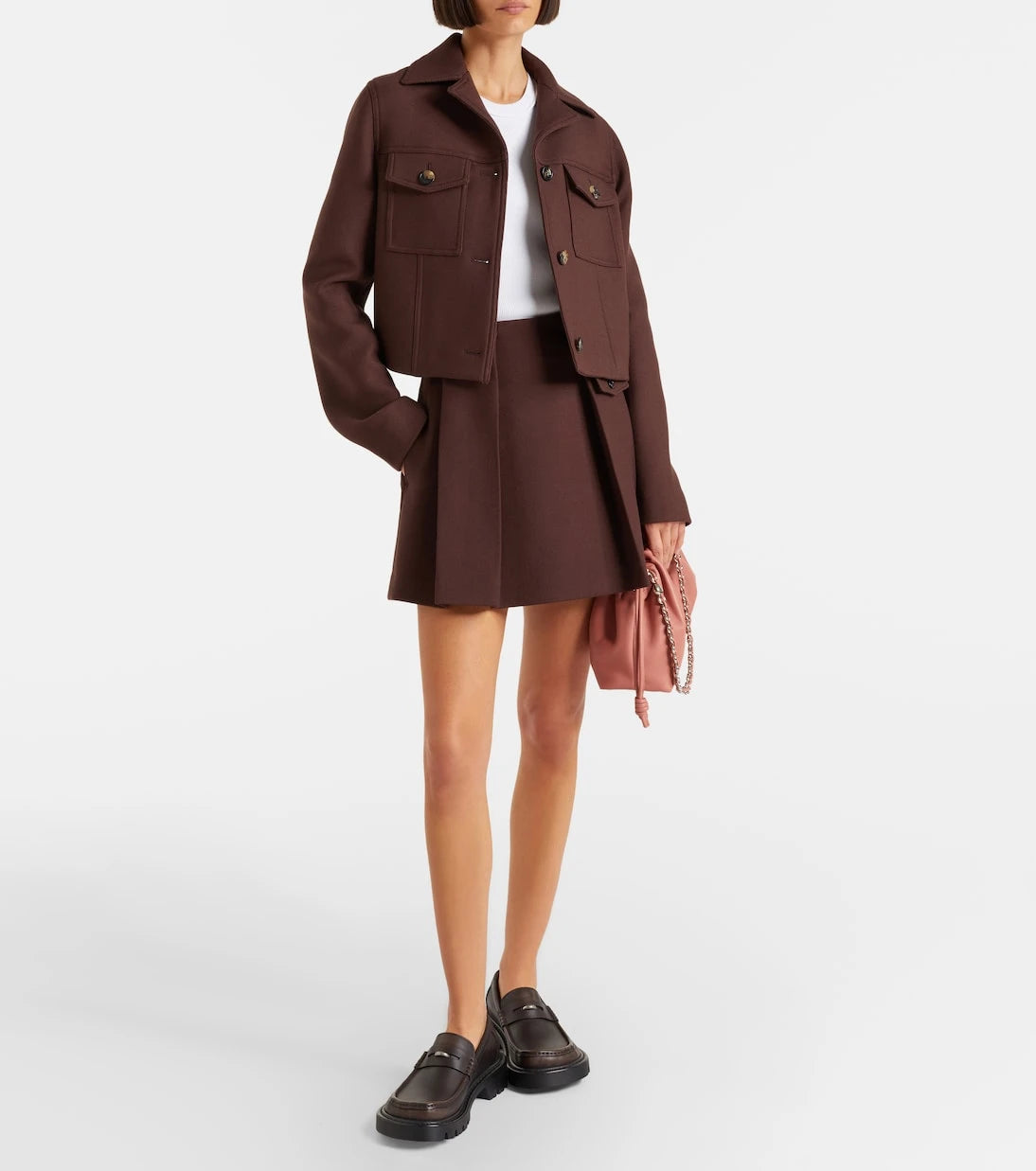 Loewe - Leather-trimmed pleated wool and silk miniskirt