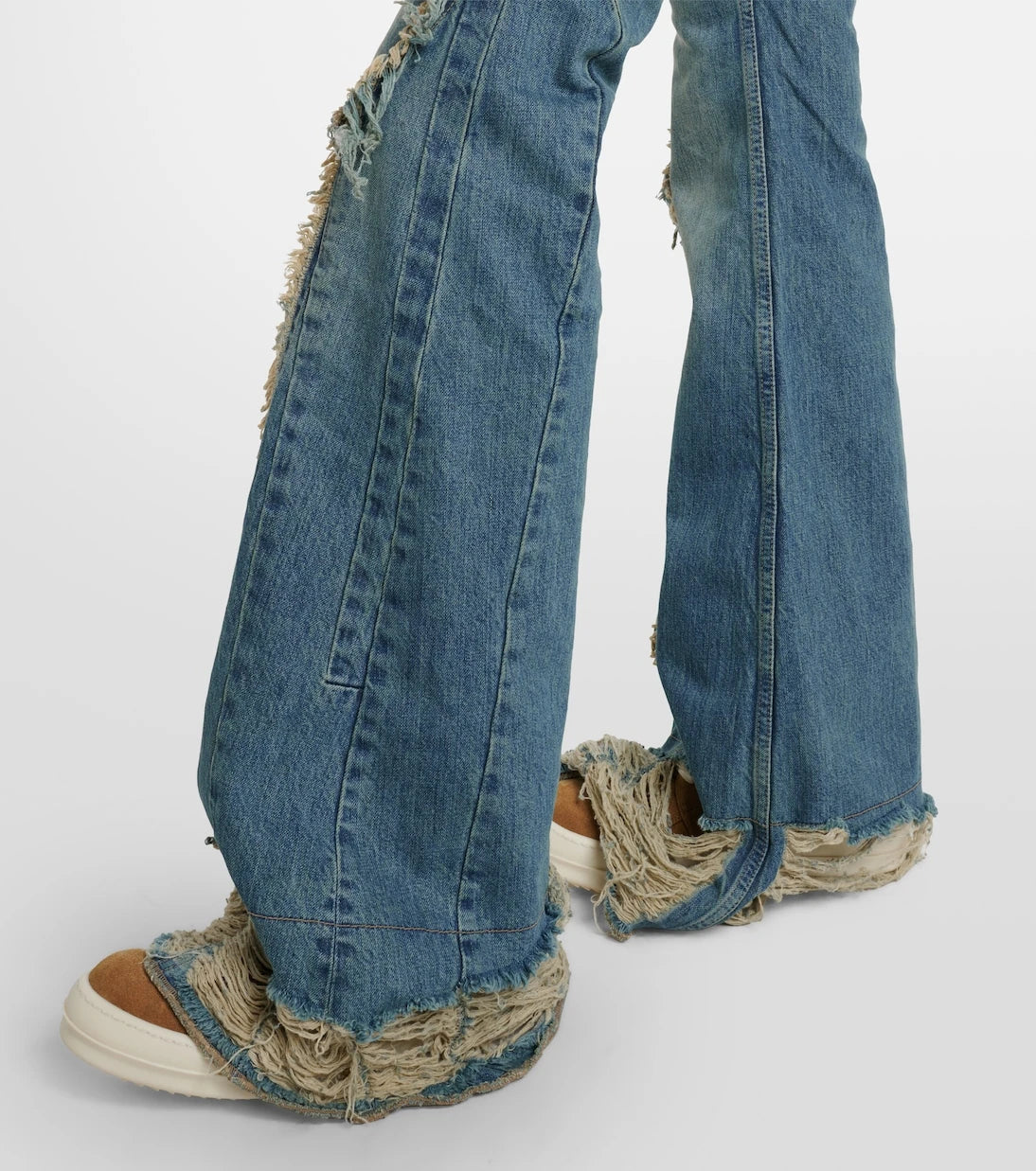 Rick Owens - Silvered distressed flared jeans